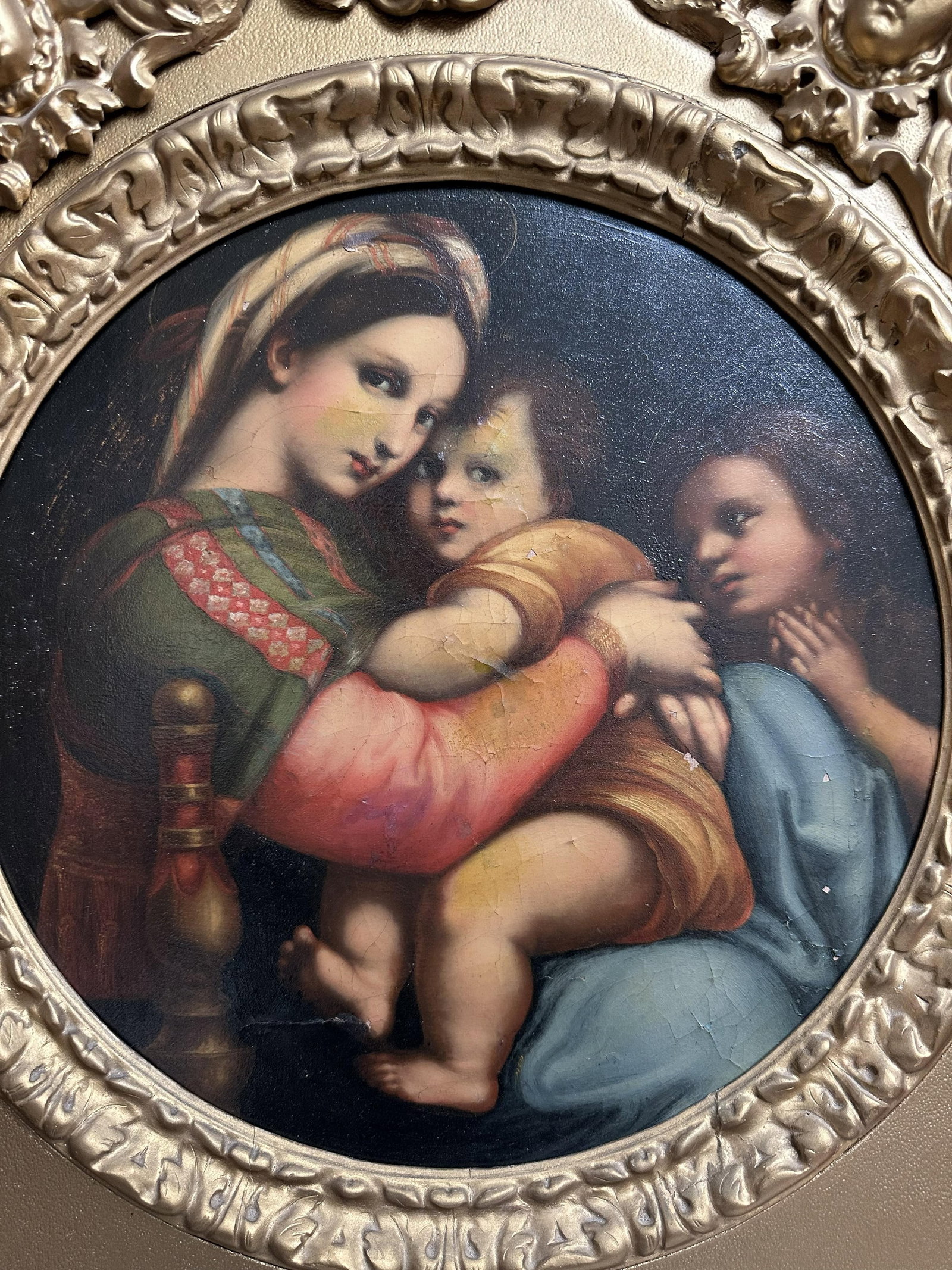 Italian 19th Century Oil Painting on Canvas. "La Madonna Della Seggiola - 2