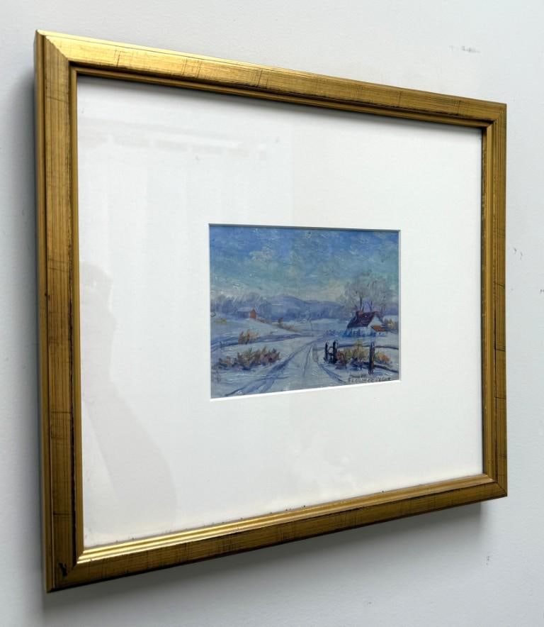 Early 20th Century Original Oil on Copper Painting of a Winter Farm - 2