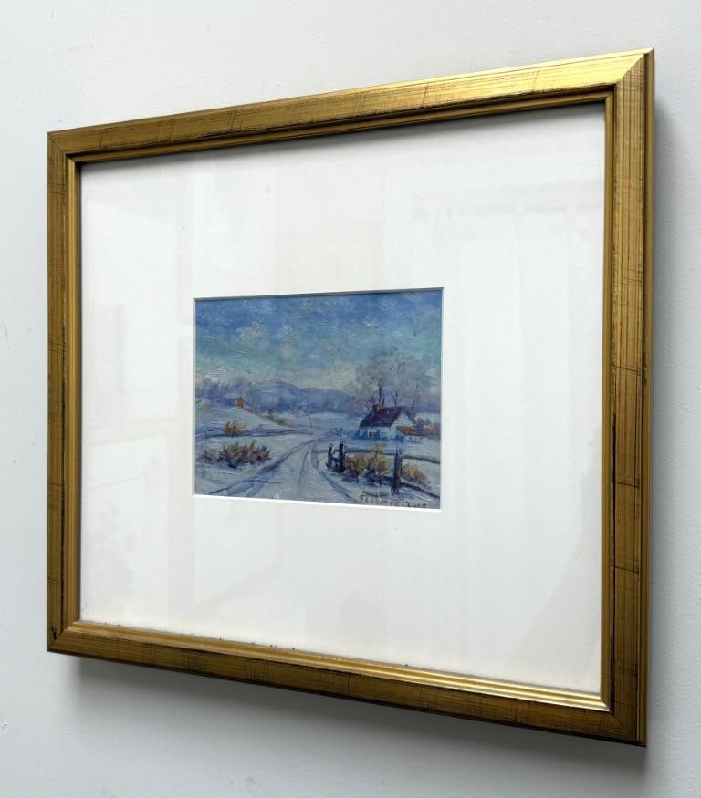 Early 20th Century Original Oil on Copper Painting of a Winter Farm - 3
