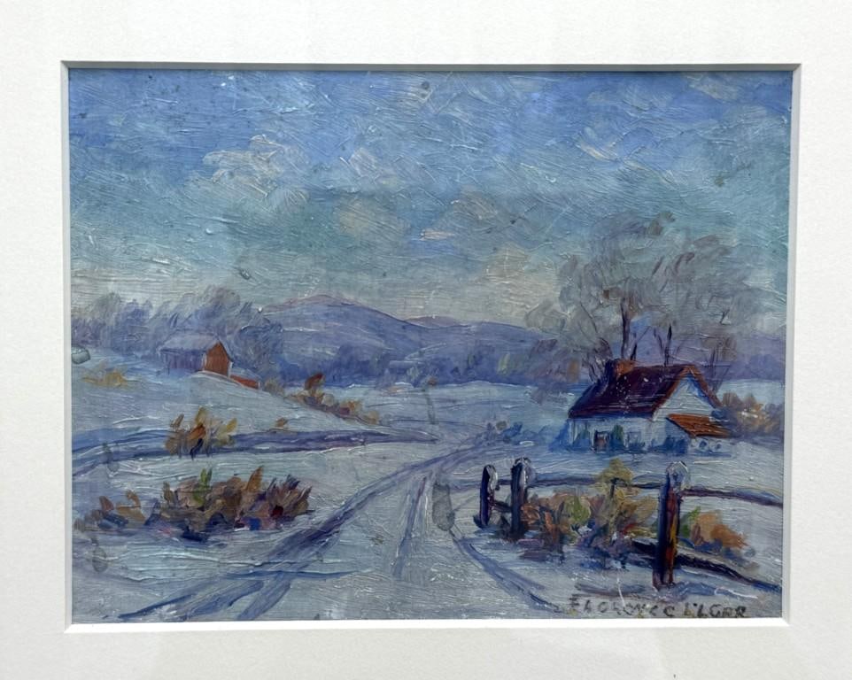 Early 20th Century Original Oil on Copper Painting of a Winter Farm - 4