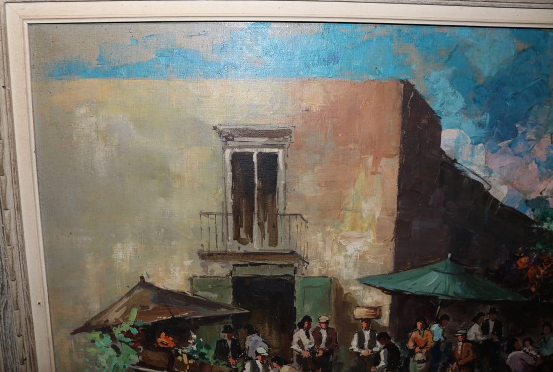 Vintage Original Fruit Vegetable Farmers Market Landscape Oil Painting - 3