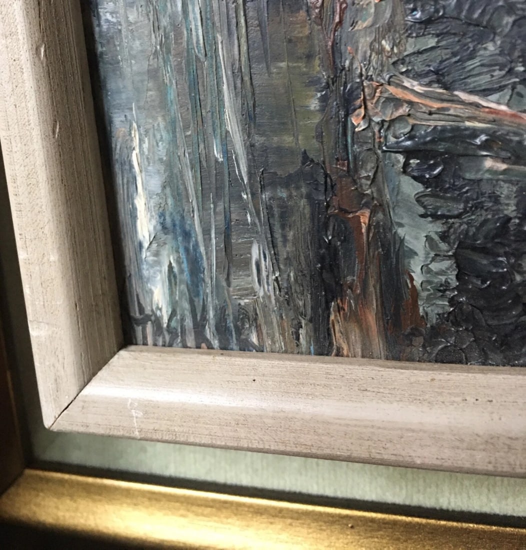 Vintage Heinz Stoecker Storm Landscape Abstract Expressionism Oil Painting Board - 10