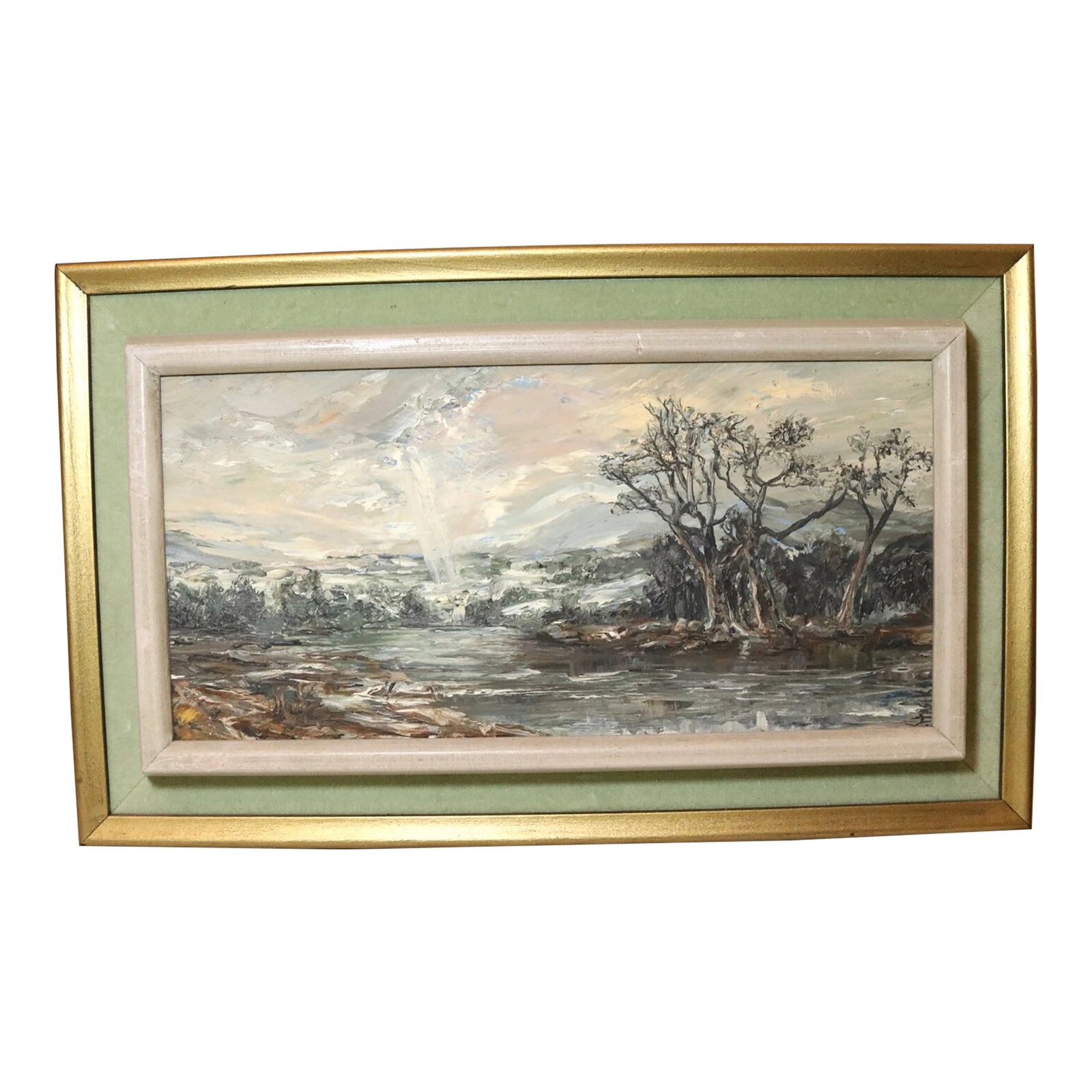 Vintage Heinz Stoecker Storm Landscape Abstract Expressionism Oil Painting Board: Up for sale is a vintage original Heinz Stoecker storm landscape oil painting on board. It's painted with a lovely abstract impressionistic style, has rich color, and a great composition depicting a a