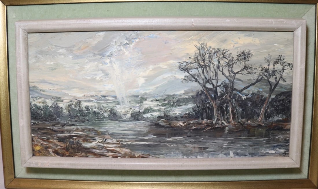 Vintage Heinz Stoecker Storm Landscape Abstract Expressionism Oil Painting Board - 2