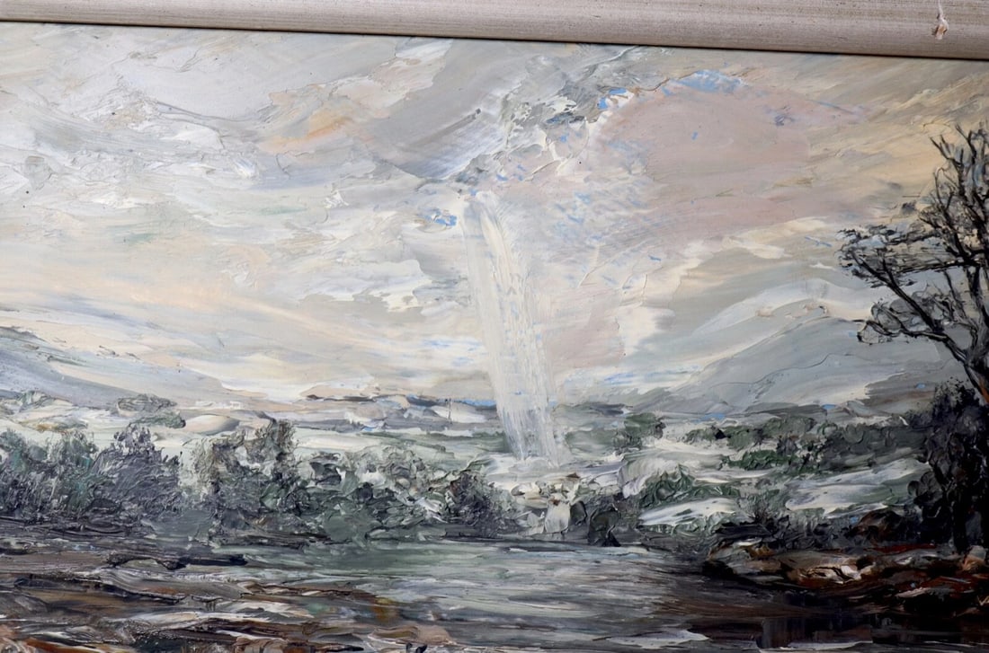 Vintage Heinz Stoecker Storm Landscape Abstract Expressionism Oil Painting Board - 3