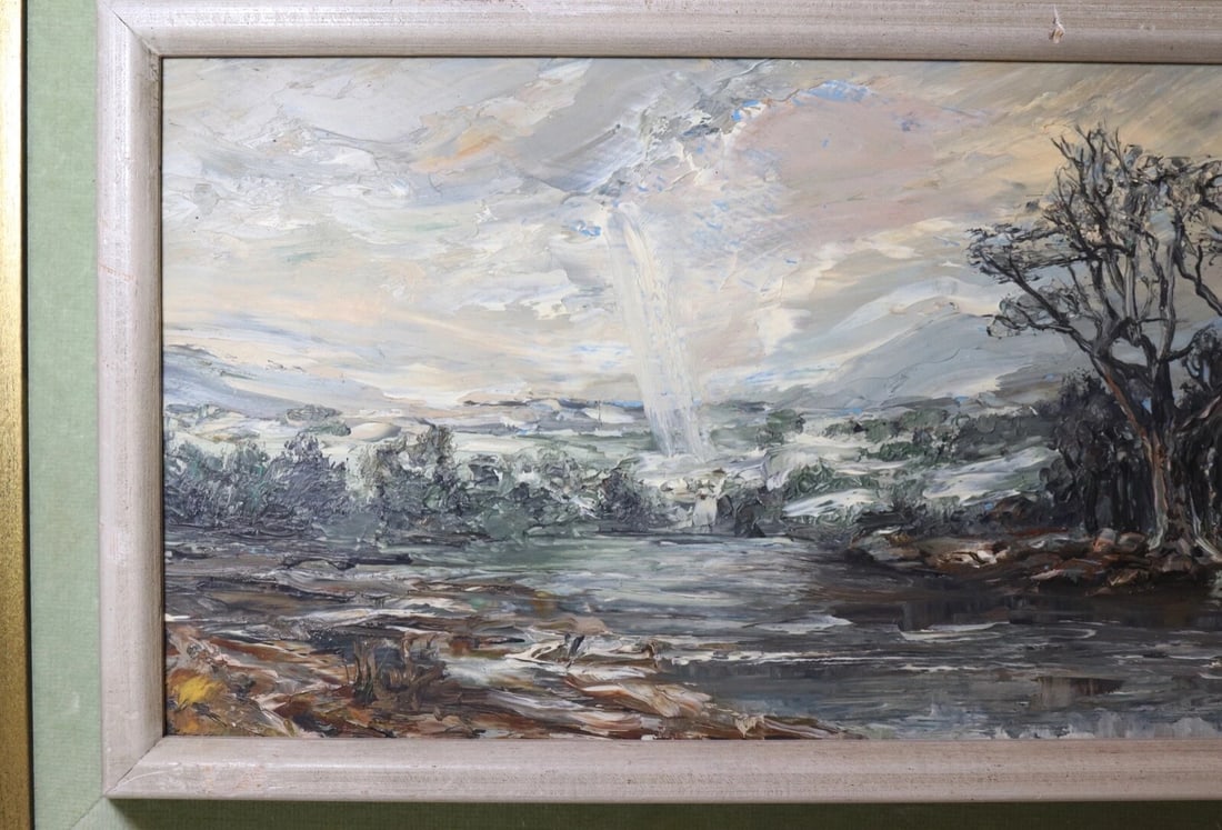 Vintage Heinz Stoecker Storm Landscape Abstract Expressionism Oil Painting Board - 4