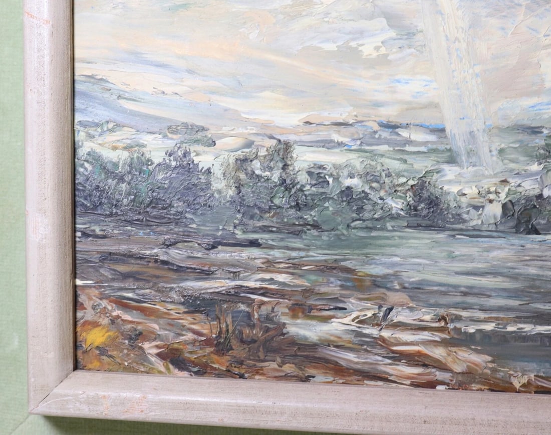 Vintage Heinz Stoecker Storm Landscape Abstract Expressionism Oil Painting Board - 7