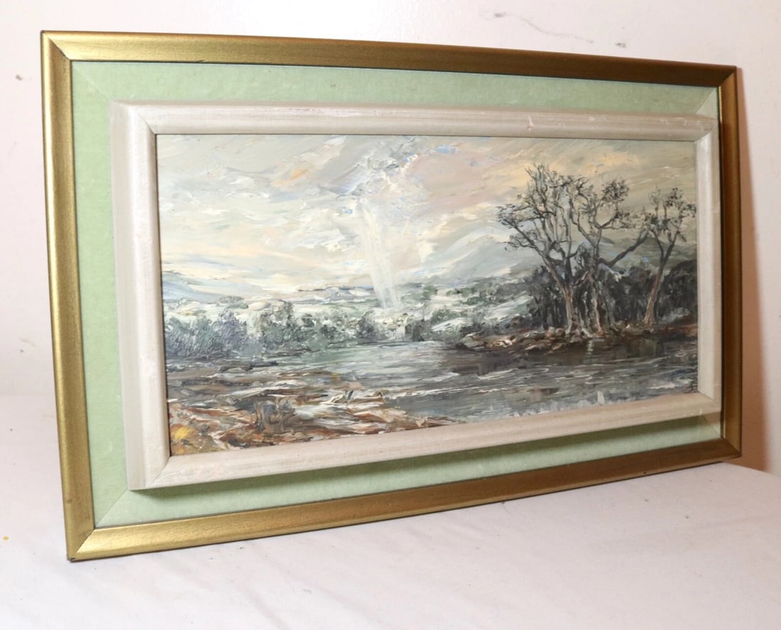 Vintage Heinz Stoecker Storm Landscape Abstract Expressionism Oil Painting Board - 8