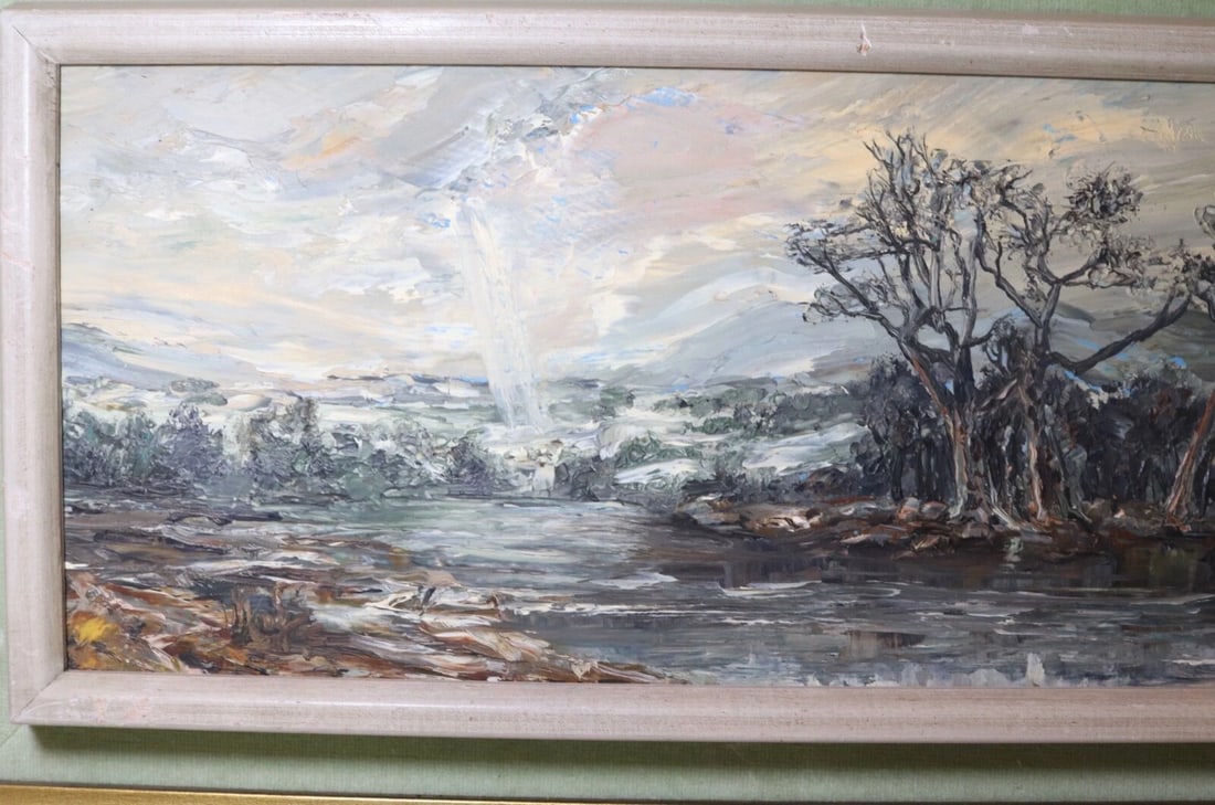 Vintage Heinz Stoecker Storm Landscape Abstract Expressionism Oil Painting Board - 9