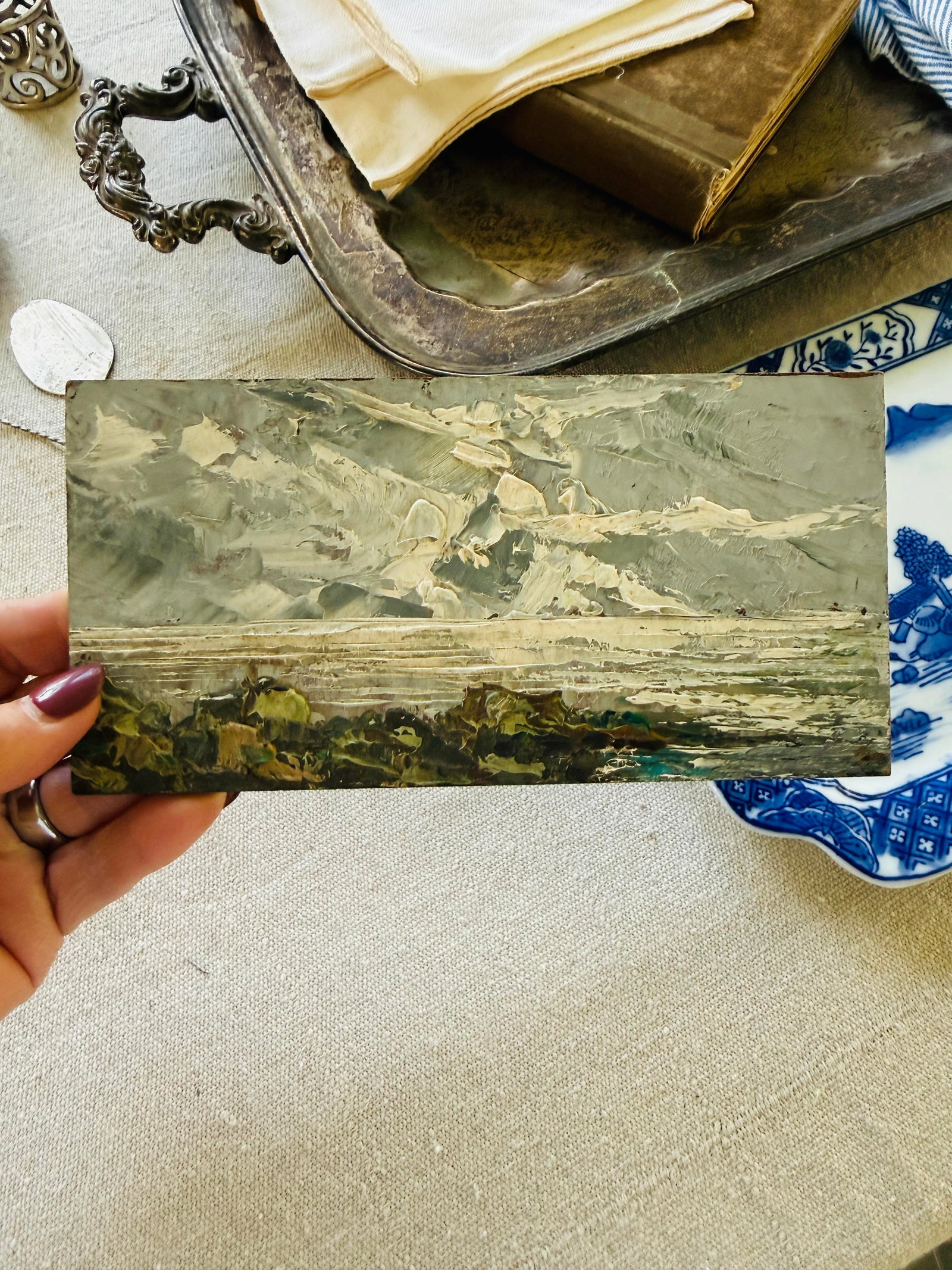 Vintage Italian Impasto Landscape Painting Sienna Italy Abstract Coastal Art on Board Small Art - 4