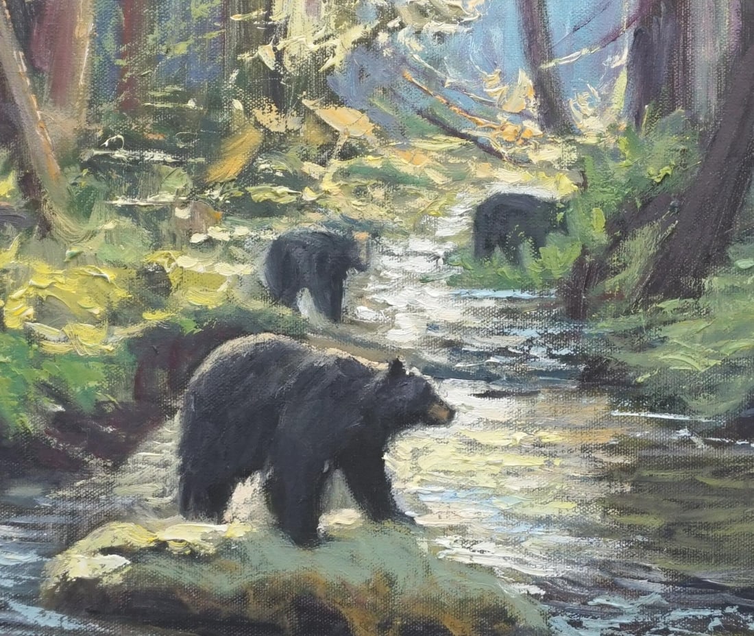 Original Oil Painting on Canvas, Bear Family by Sean Wu - 2