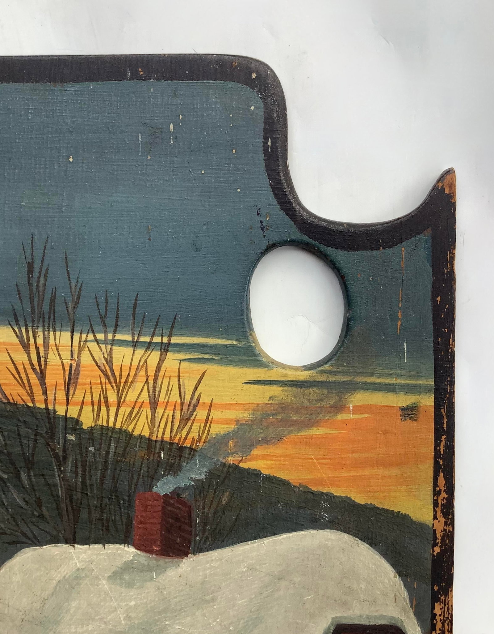 Antique Painted Palette With House in the Snow - 3
