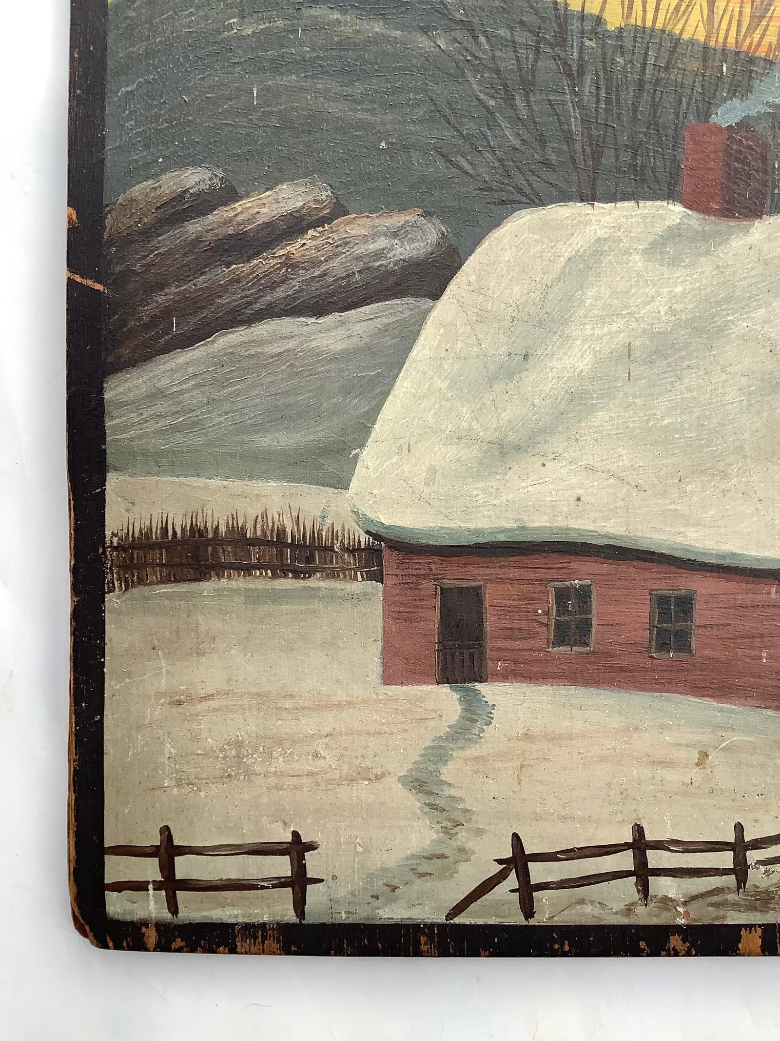 Antique Painted Palette With House in the Snow - 4