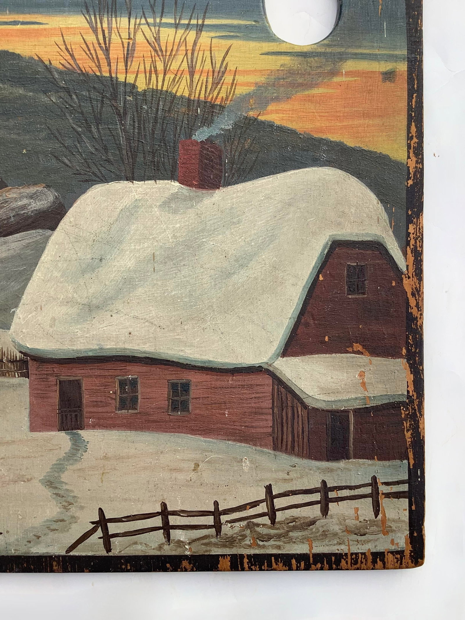 Antique Painted Palette With House in the Snow - 5