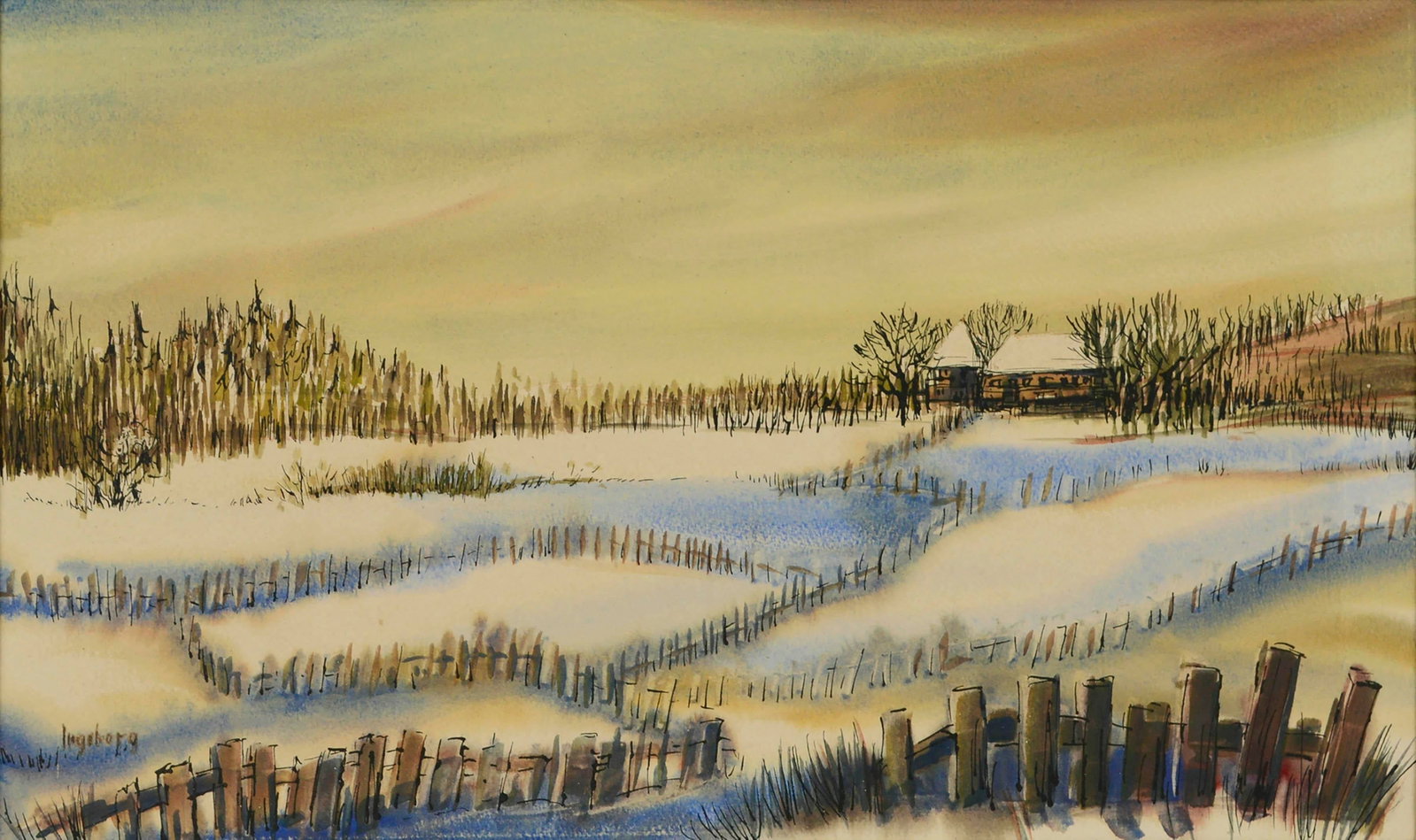 Mid Century Winter Farm Landscape by Ingeborg Christensen - 3