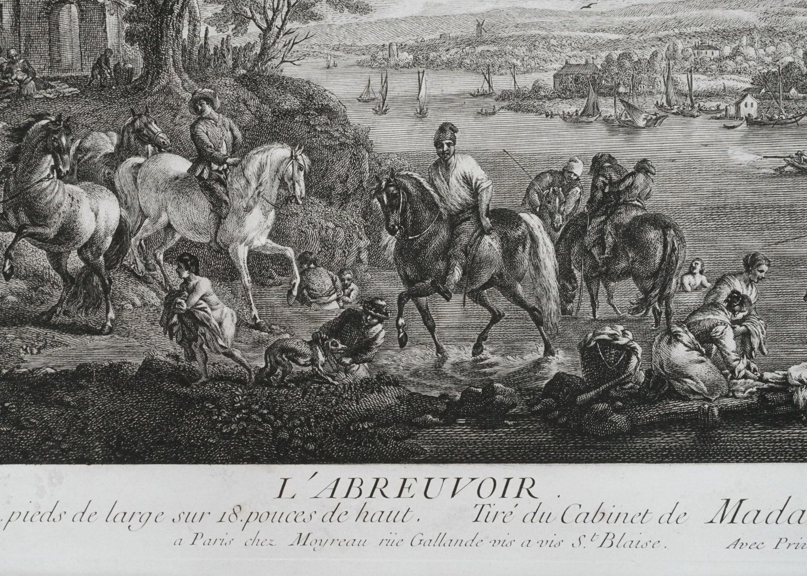 Antique Dutch Genre Landscape Etching L'Abreuvoir After Wouwermens Framed - 3
