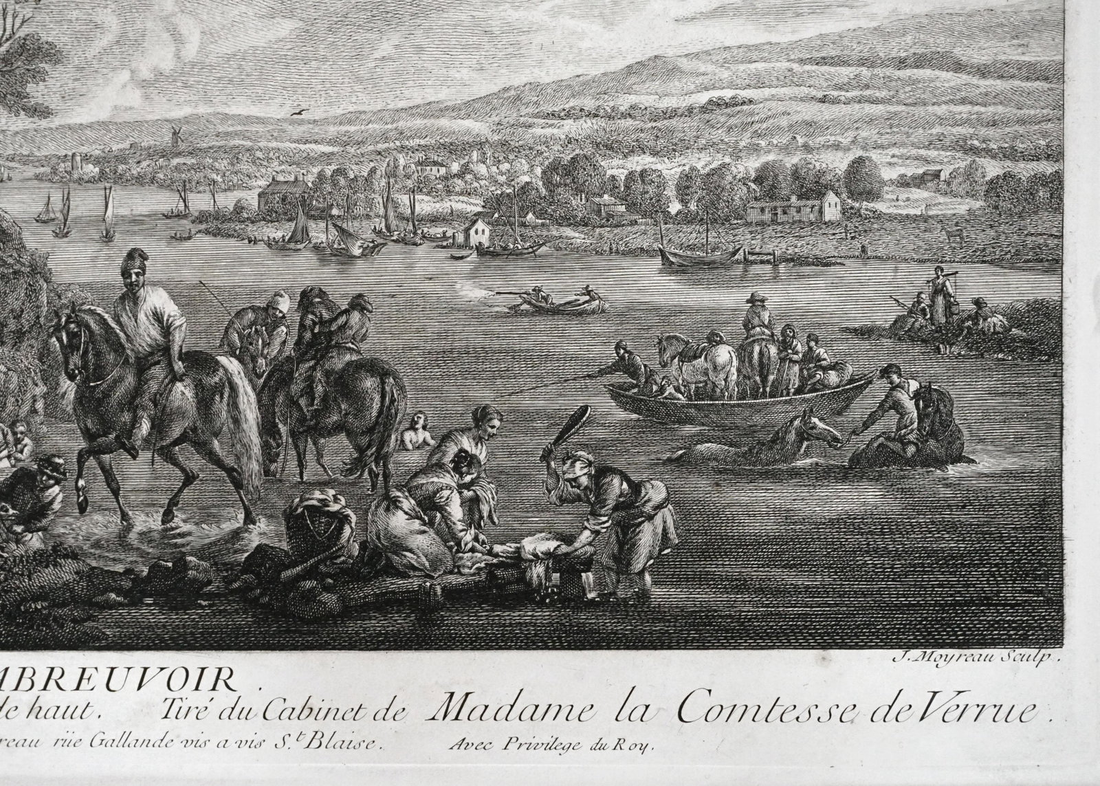 Antique Dutch Genre Landscape Etching L'Abreuvoir After Wouwermens Framed - 5