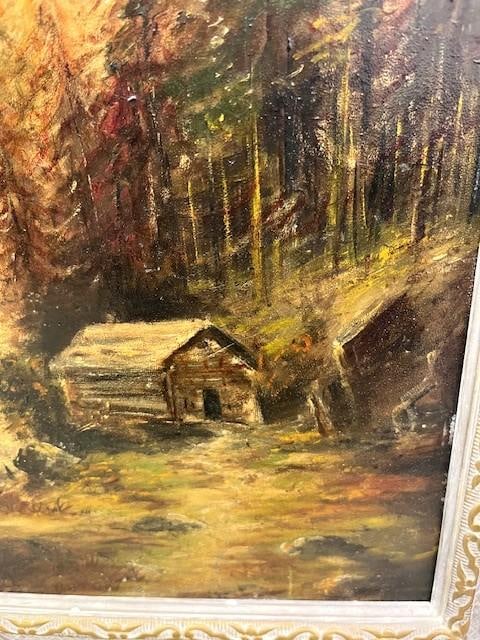 Early 20th Century Framed Scenic Tranquil Oil Painting Unsigned - 4