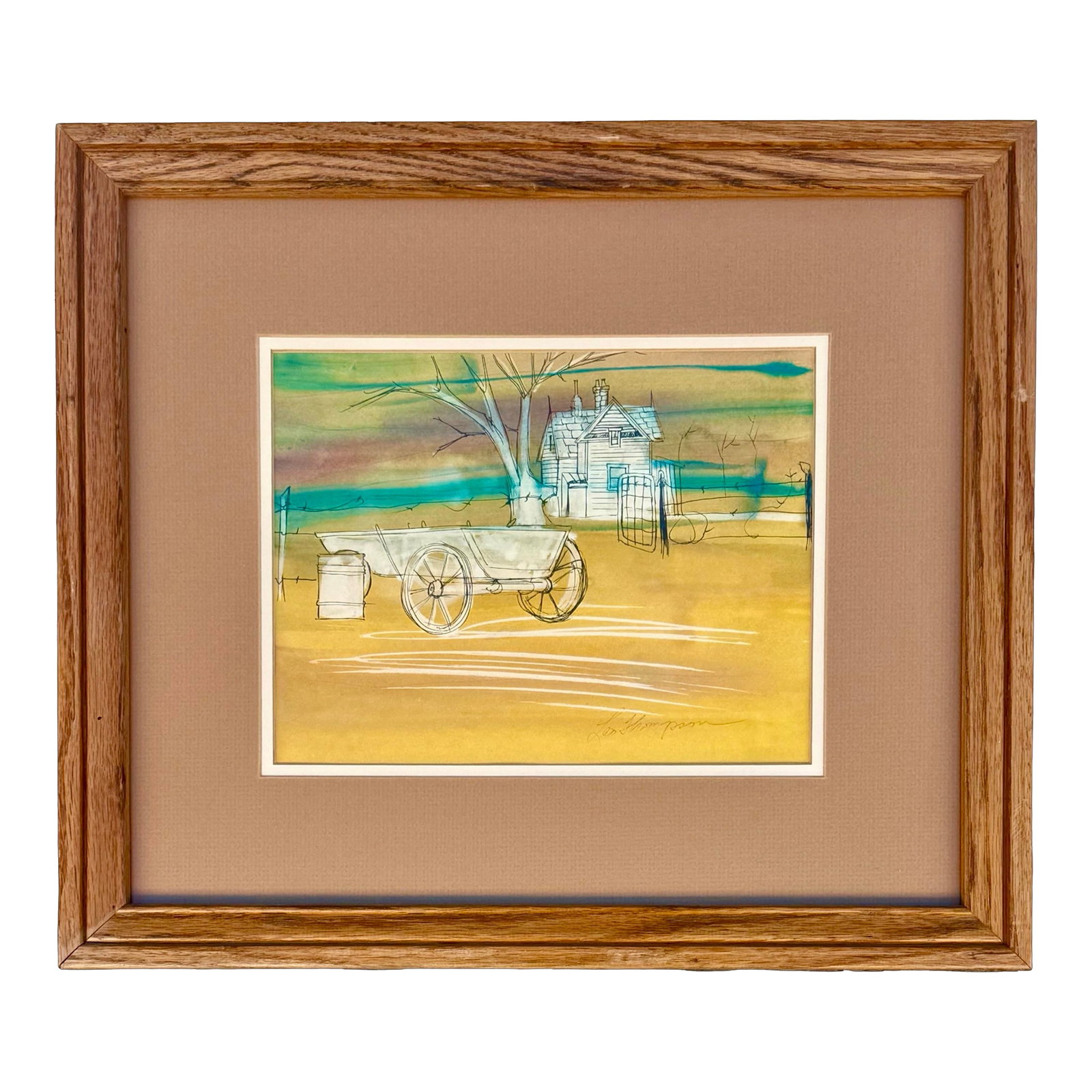 Vintage Leo Thompson Watercolor Painting of Rural Landscape, Signed & Framed Americana Art (1 of 9)