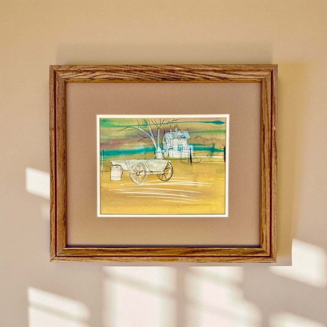 Vintage Leo Thompson Watercolor Painting of Rural Landscape, Signed & Framed Americana Art - 2
