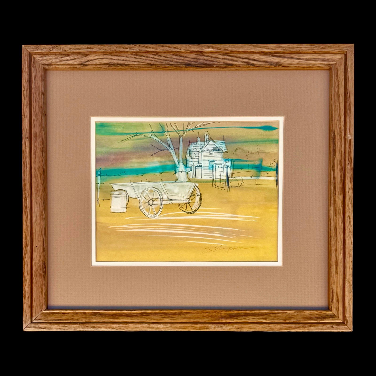 Vintage Leo Thompson Watercolor Painting of Rural Landscape, Signed & Framed Americana Art - 3