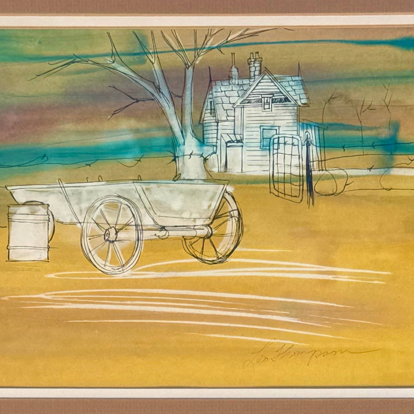 Vintage Leo Thompson Watercolor Painting of Rural Landscape, Signed & Framed Americana Art - 4