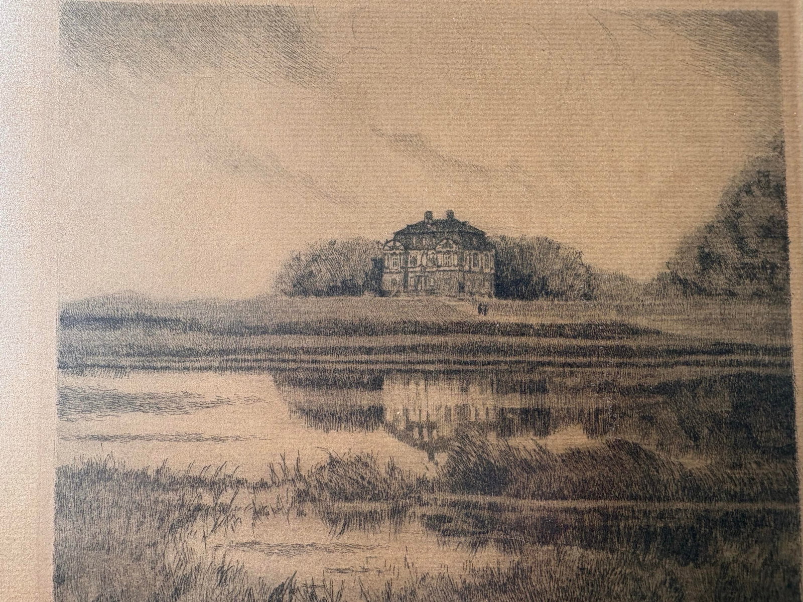 Antique Signed Landscape Etching in Original Wood Frame, C. 1920 - 5