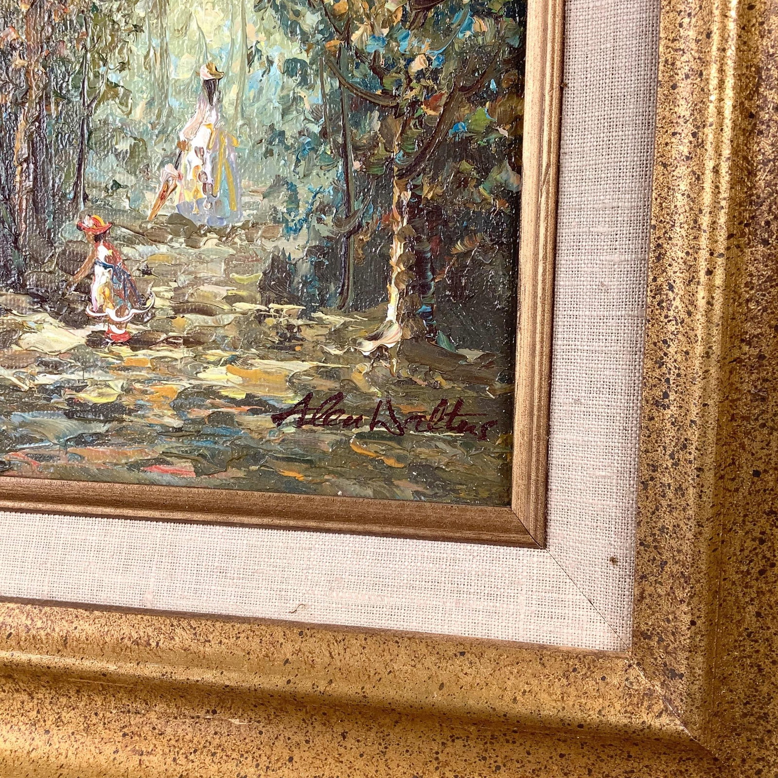 Signed Mid-Century European Impressionist Landscape Oil Painting in Gilt Frame - 10