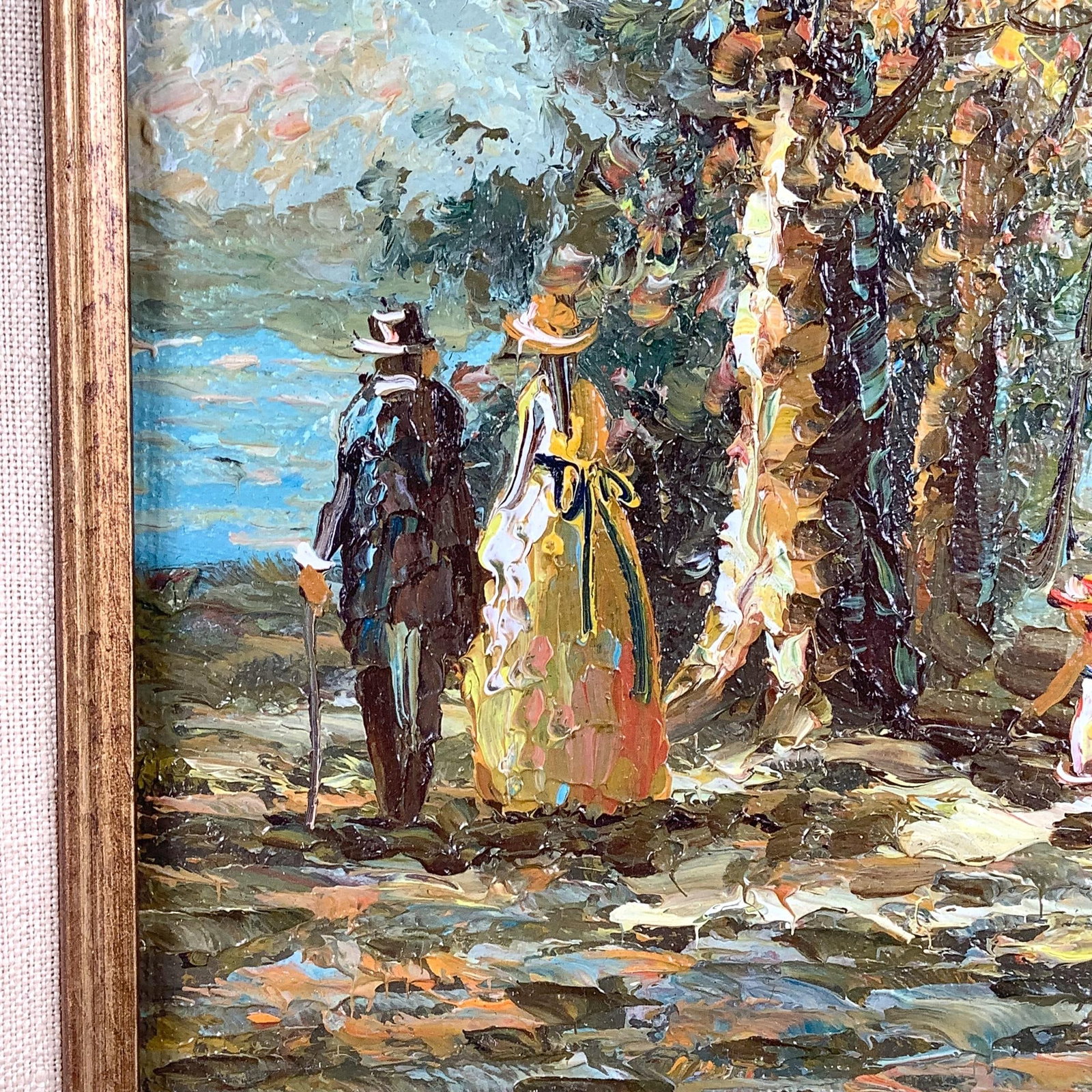 Signed Mid-Century European Impressionist Landscape Oil Painting in Gilt Frame - 11