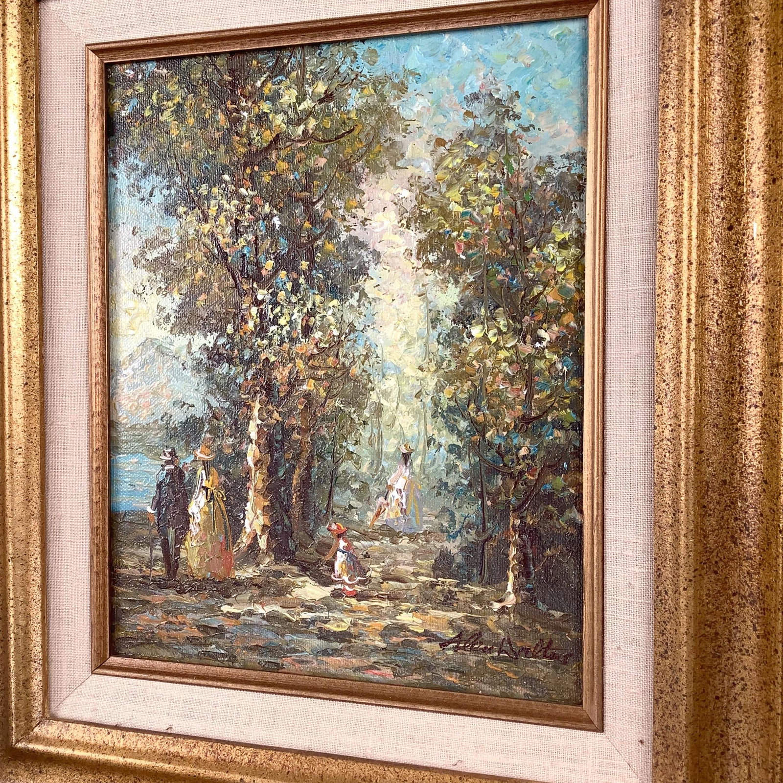 Signed Mid-Century European Impressionist Landscape Oil Painting in Gilt Frame - 12