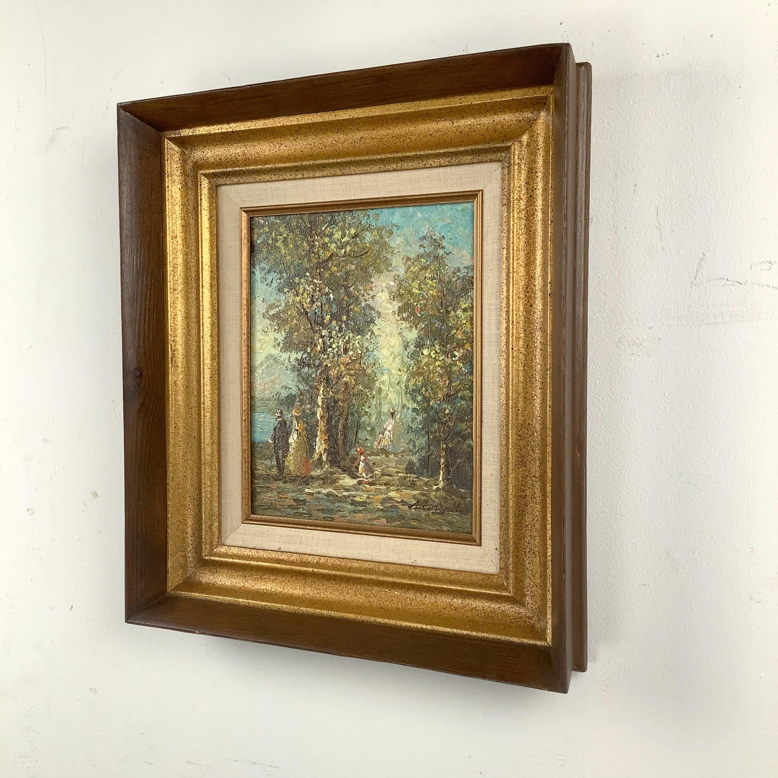 Signed Mid-Century European Impressionist Landscape Oil Painting in Gilt Frame - 2