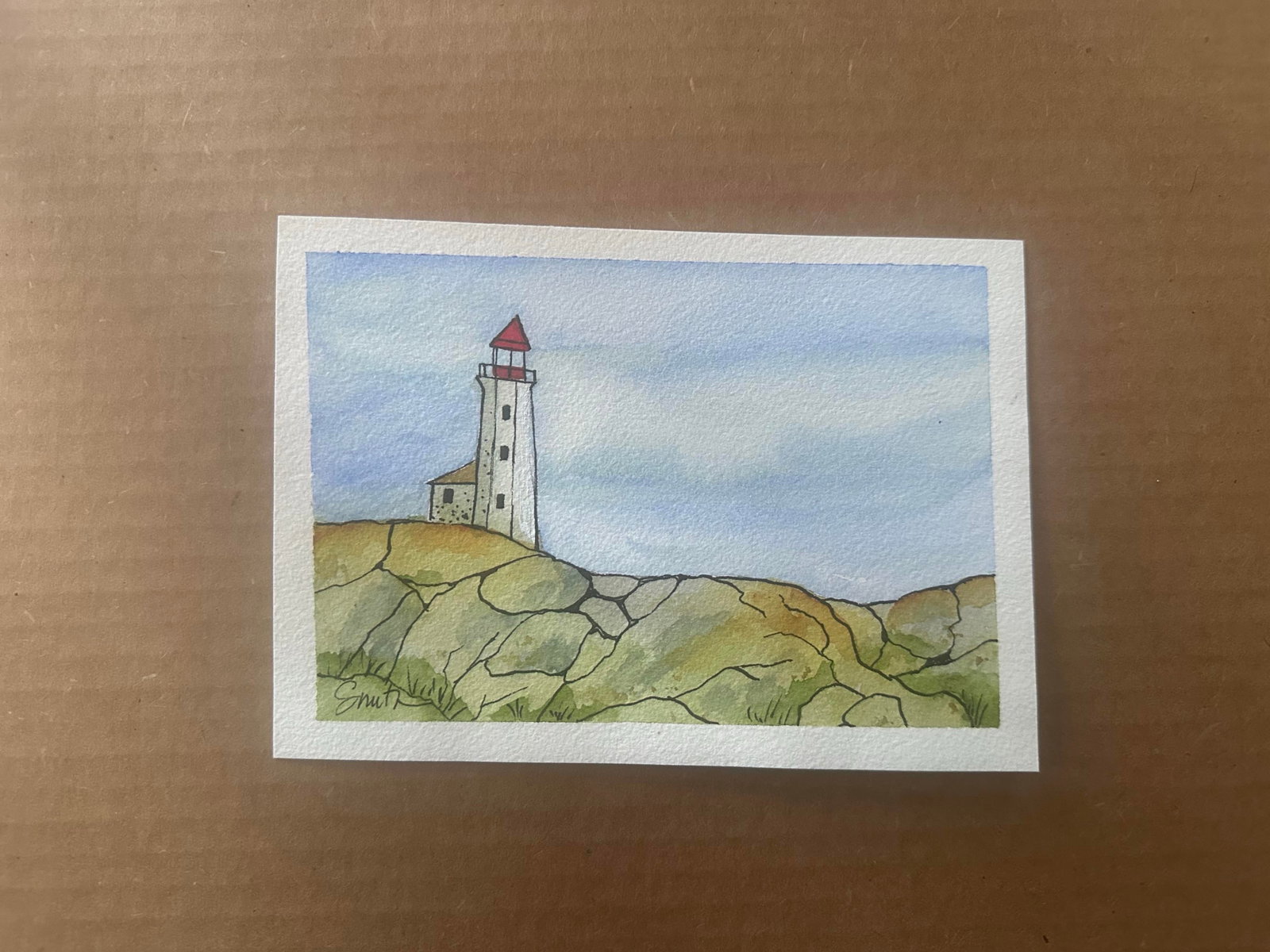 "Coastal Beacon" Signed Original Watercolor Seascape by Nancy Smith - 2
