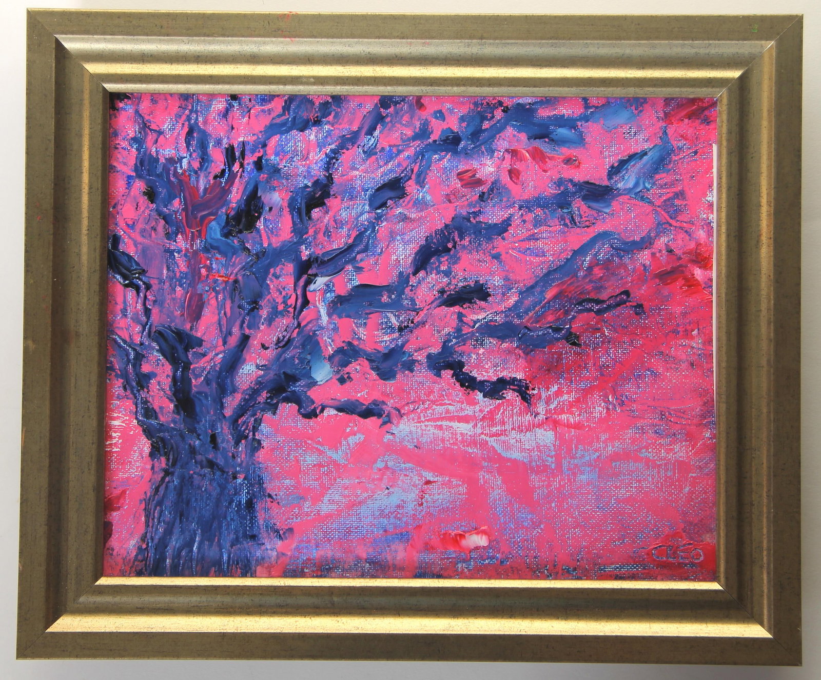 Botanical Abstract Tree Landscape Raspberry Pink Red Indigo Blue Original Oil Painting Cleo Plowden - 2