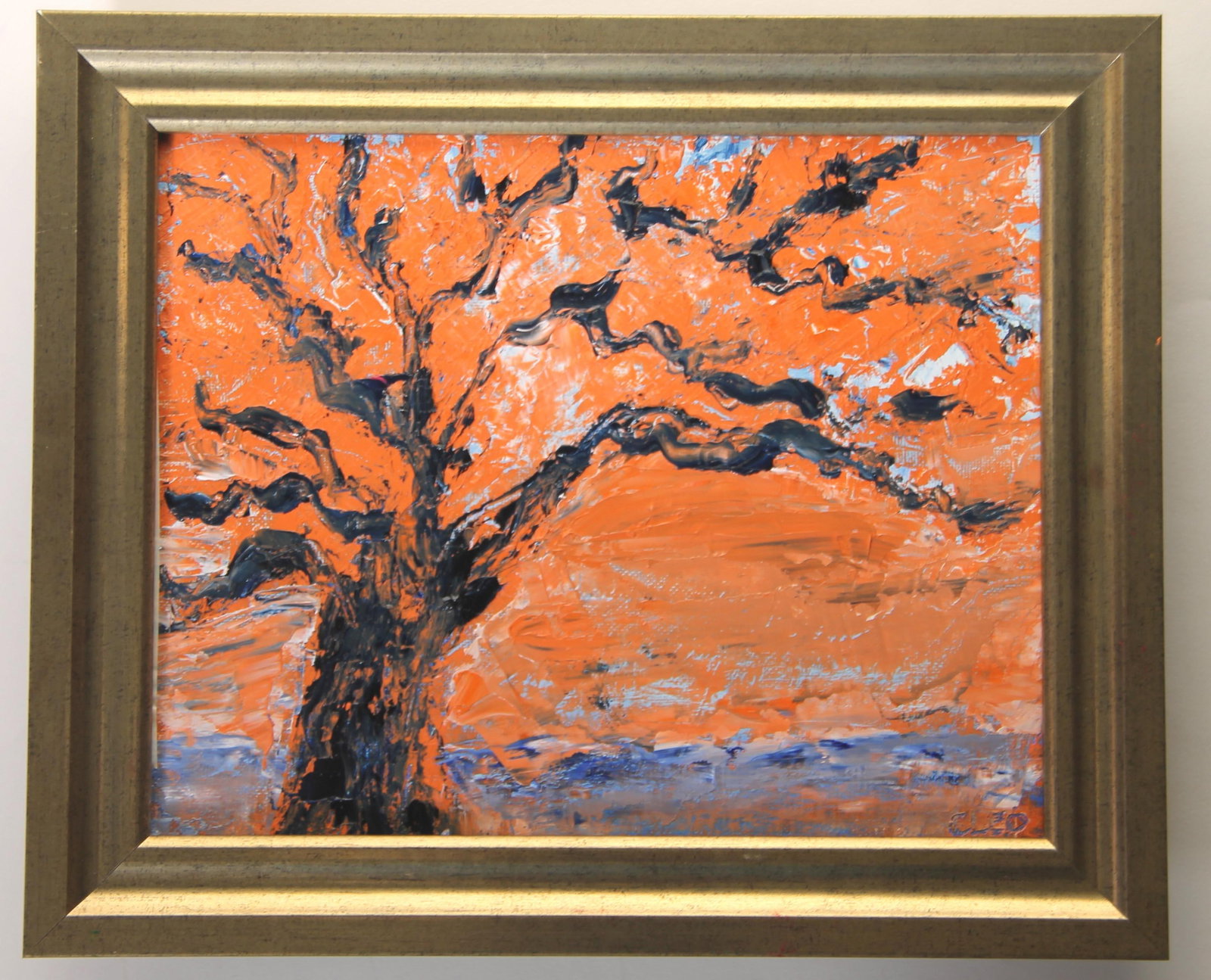 Botanical Abstract Tree Landscape Raspberry Pink Red Indigo Blue Original Oil Painting Cleo Plowden - 3