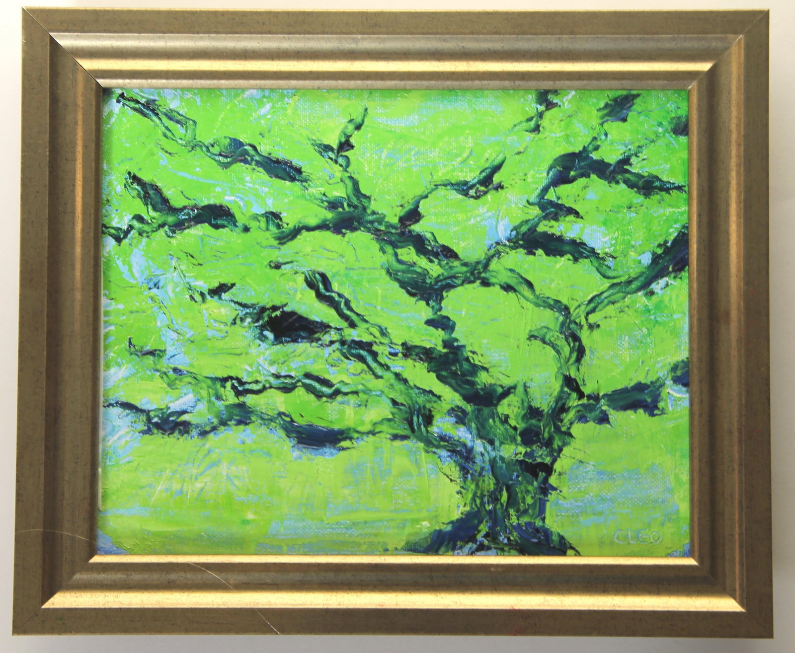 Botanical Abstract Tree Landscape Raspberry Pink Red Indigo Blue Original Oil Painting Cleo Plowden - 4