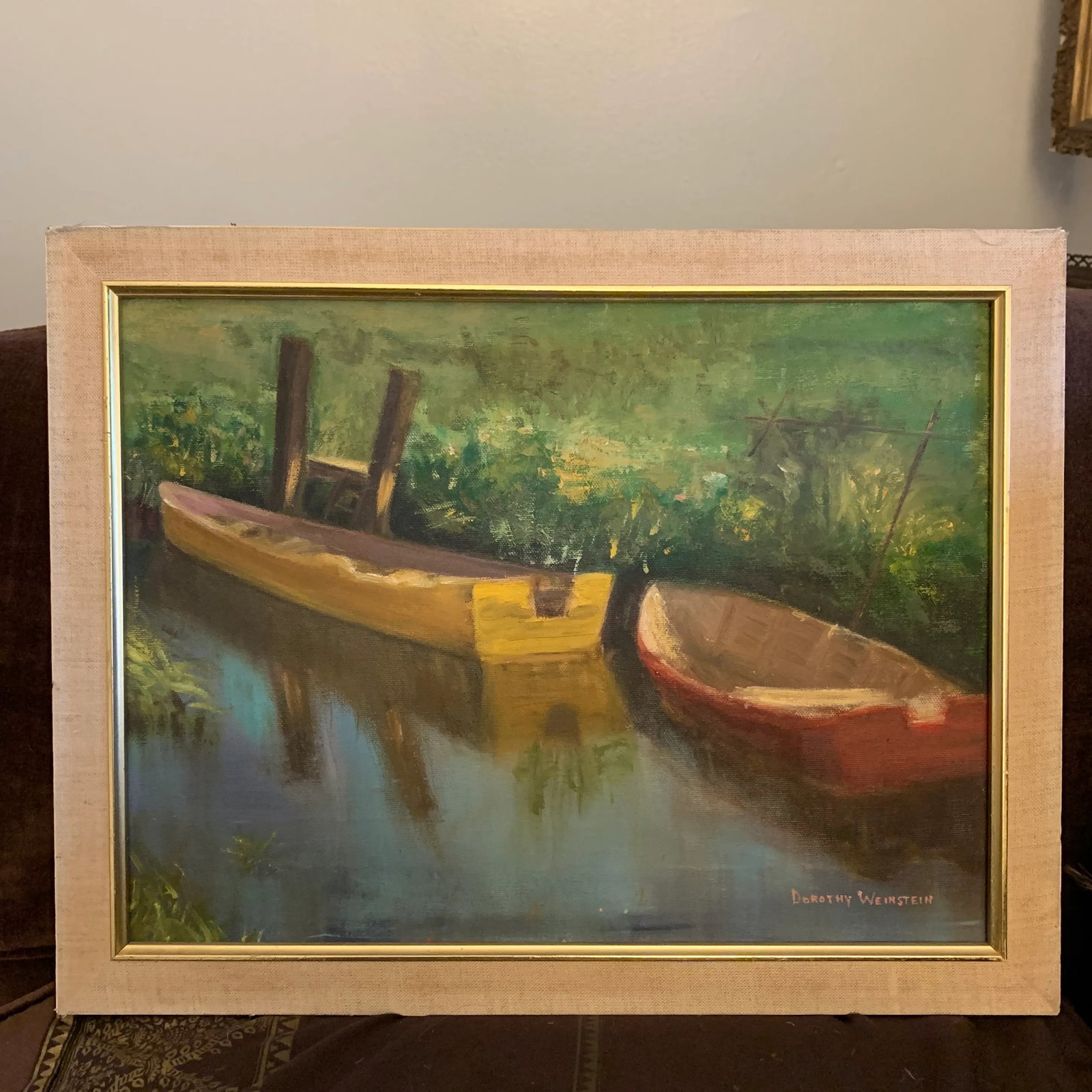 Mid 20th Century Coastal Scene Oil Painting by Dorothy Weinstein, Framed - 11