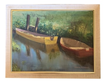 Mid 20th Century Coastal Scene Oil Painting by Dorothy Weinstein, Framed