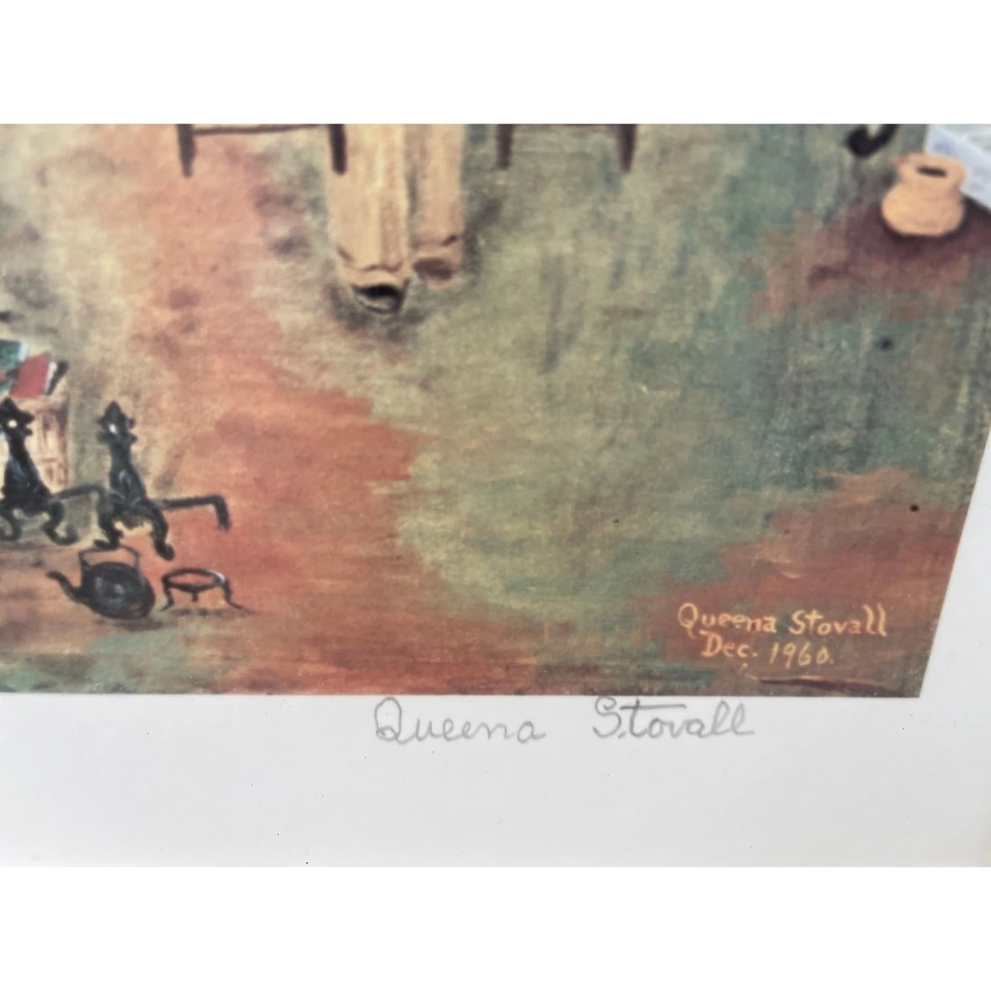 Queena Stovall Signed Print "End of the Line" - Folk Art Estate Auction Scene - 251/2'' X 301/2'' - 2