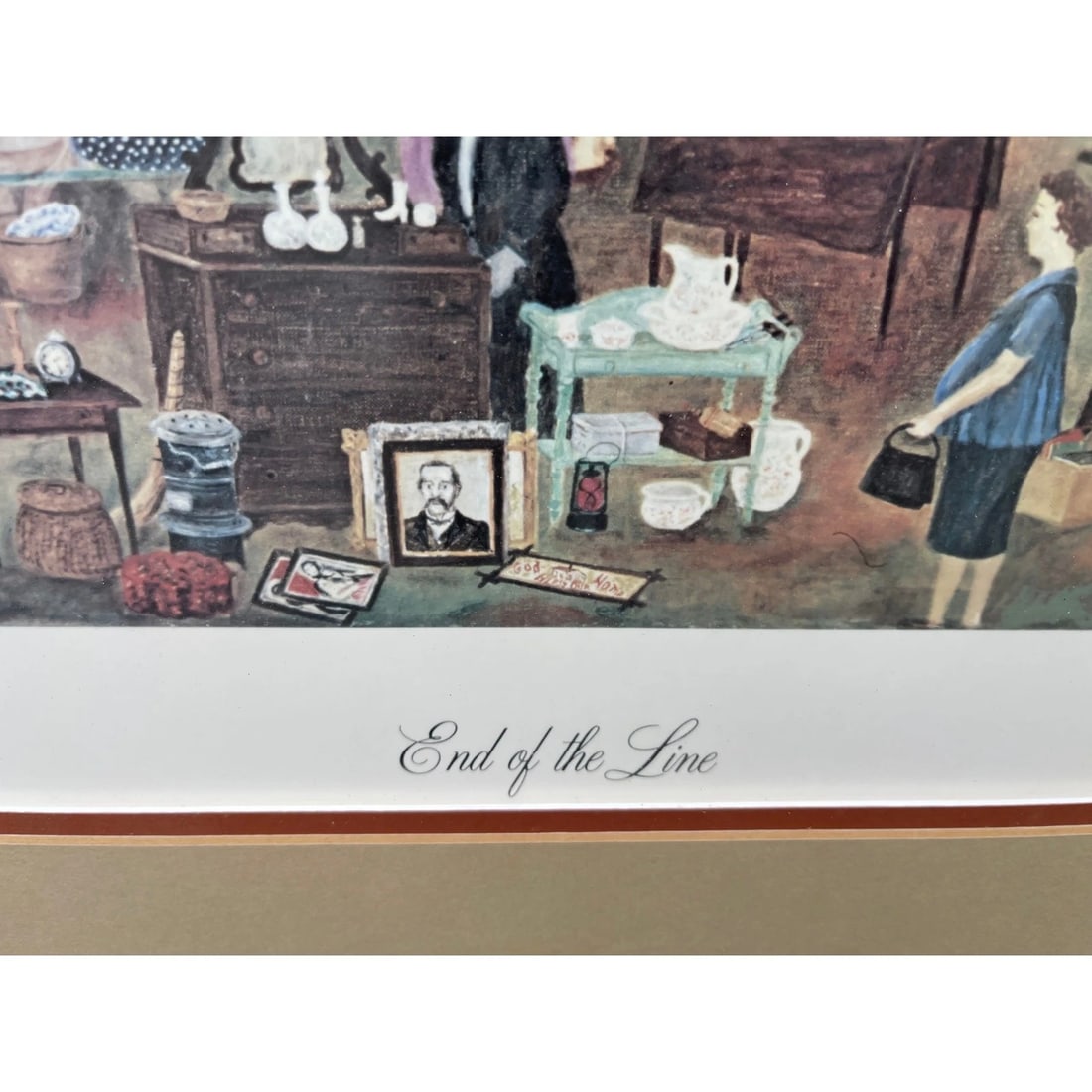 Queena Stovall Signed Print "End of the Line" - Folk Art Estate Auction Scene - 251/2'' X 301/2'' - 4