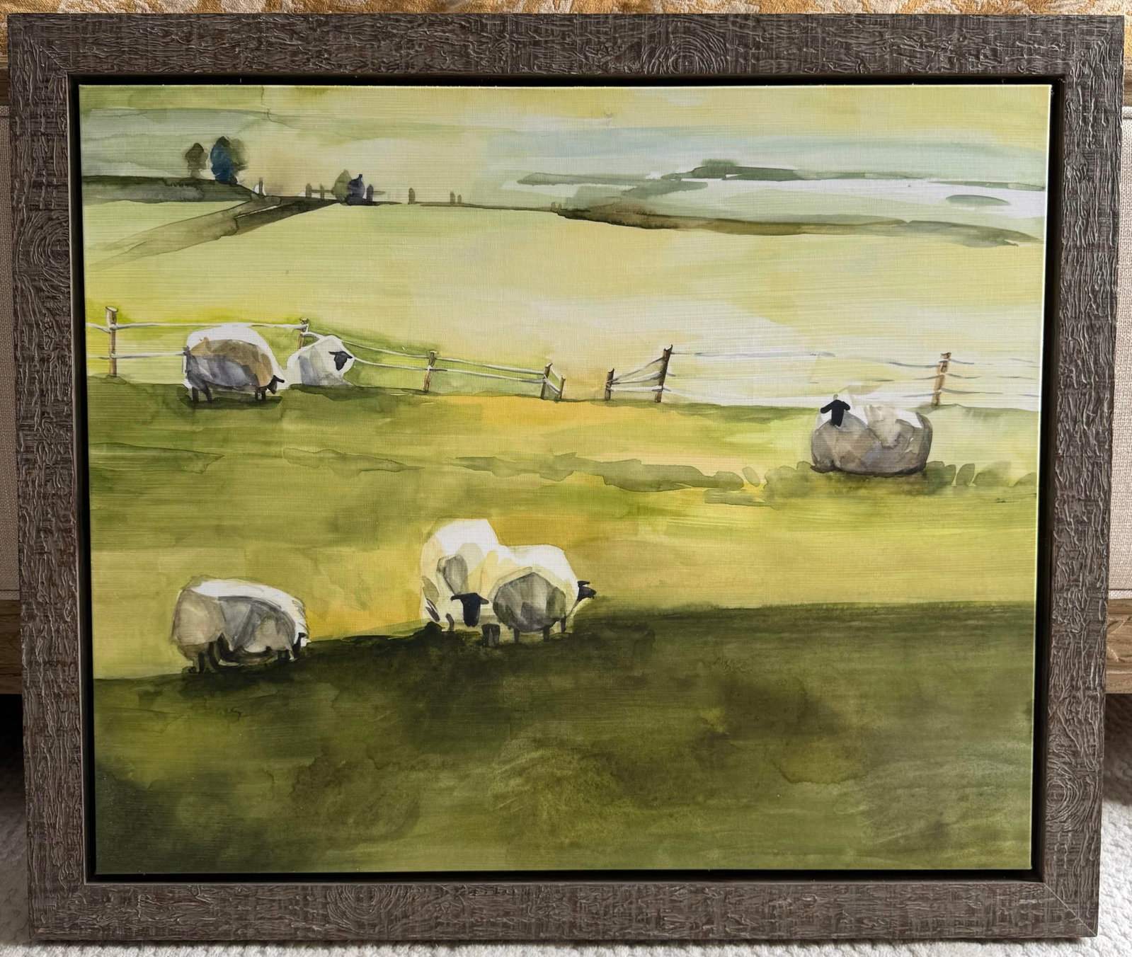 Leftbank Large Pastoral Sheep Landscape Prints Art Framed Pair - Set of 2 Modern Farmhouse Wall Art - 8