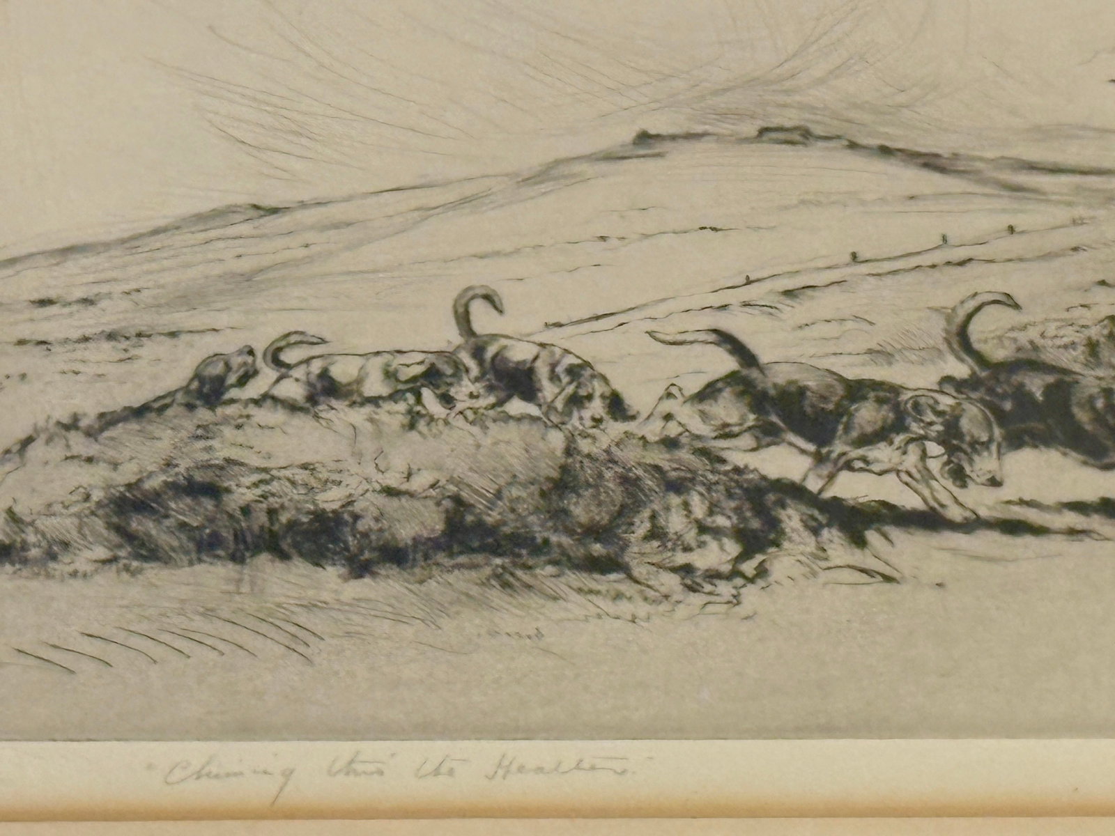 Vintage Etching of Running Hounds - Framed Sporting Art, k.e. Parker (Hunting Through the Heath) - 3