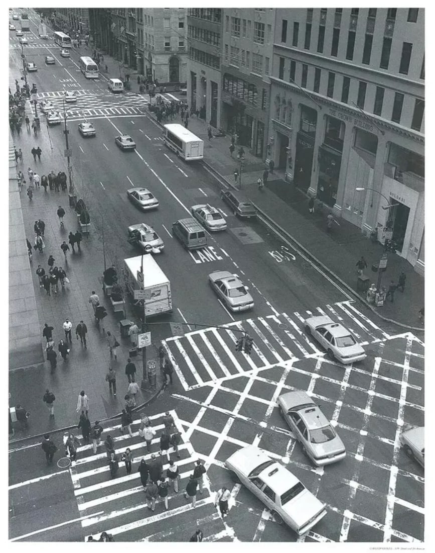 1980s "57th Street and 5th Avenue" New York Cityscape Black and White Photograph by Christopher Blis - 2