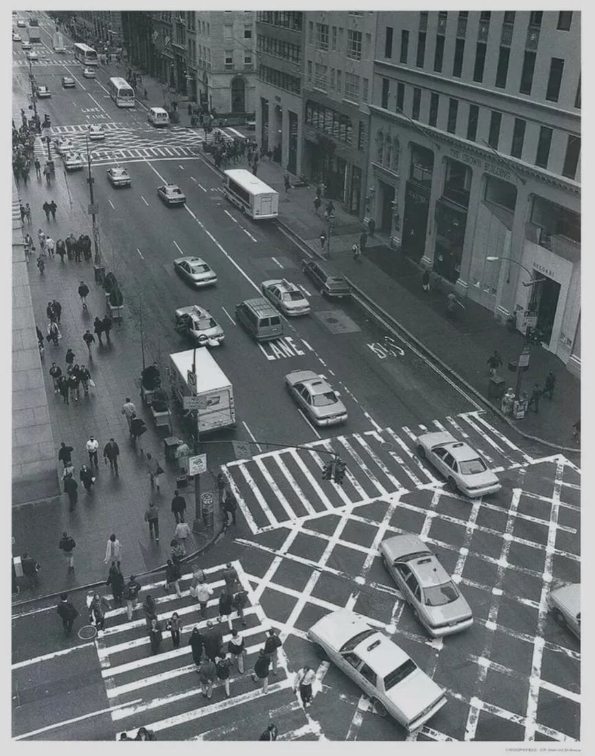 1980s "57th Street and 5th Avenue" New York Cityscape Black and White Photograph by Christopher Blis - 6