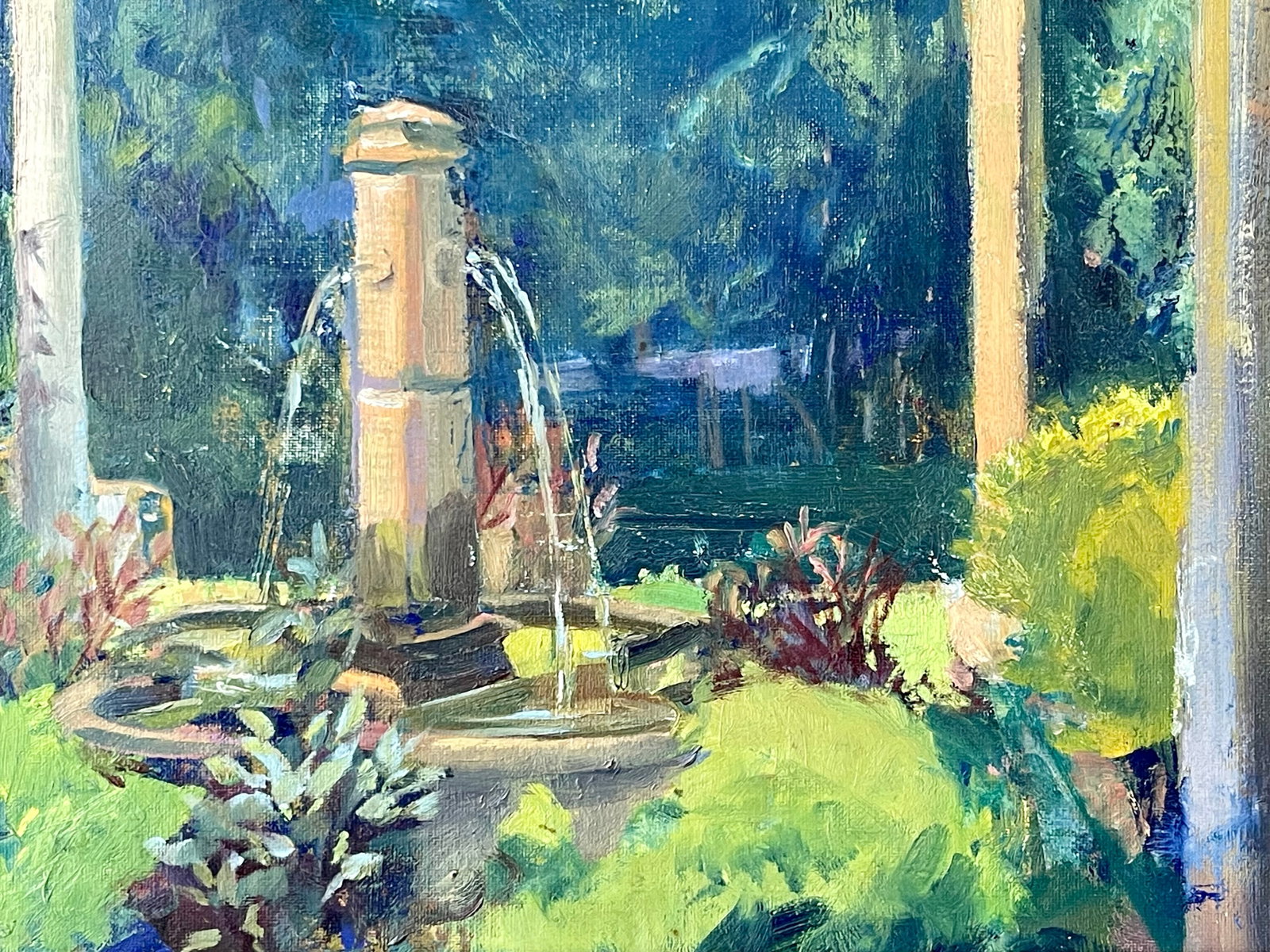 Late 20th Century Modern Impressionist Oil Painting of a Garden in Greens, Framed - 10