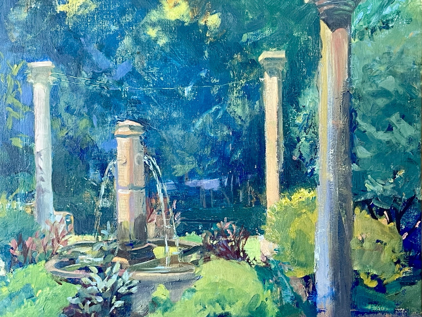 Late 20th Century Modern Impressionist Oil Painting of a Garden in Greens, Framed - 11