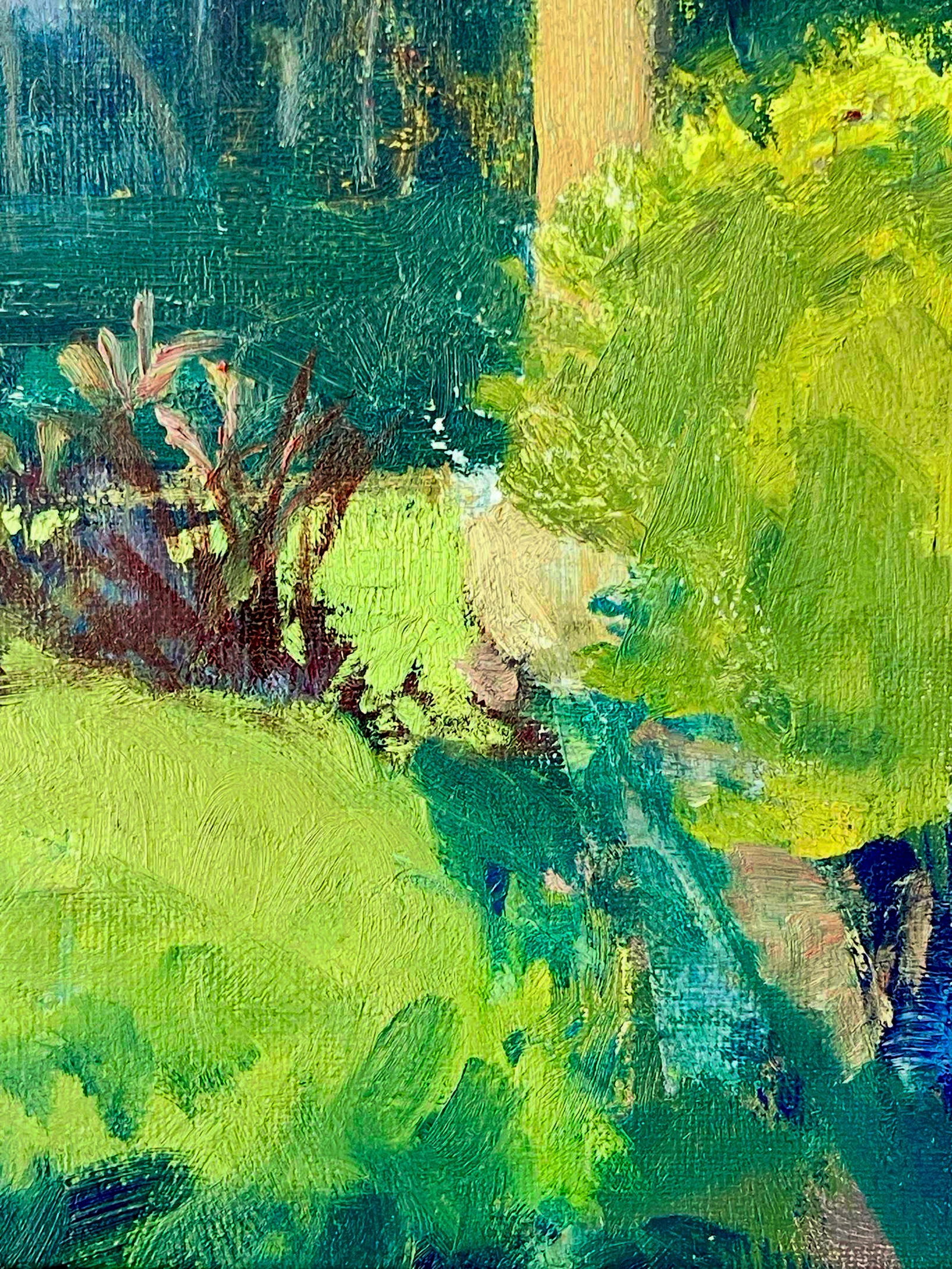 Late 20th Century Modern Impressionist Oil Painting of a Garden in Greens, Framed - 13