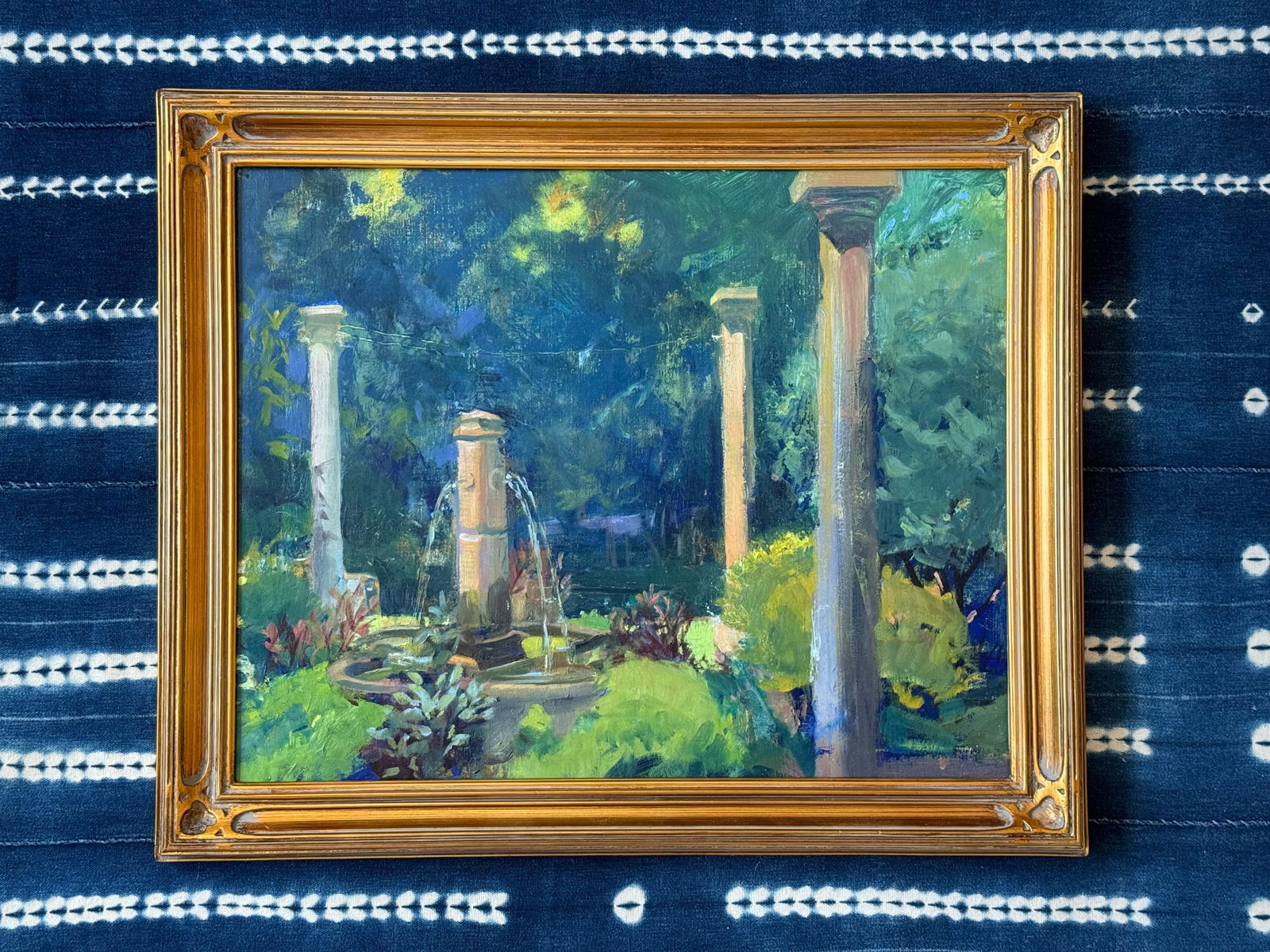 Late 20th Century Modern Impressionist Oil Painting of a Garden in Greens, Framed - 2