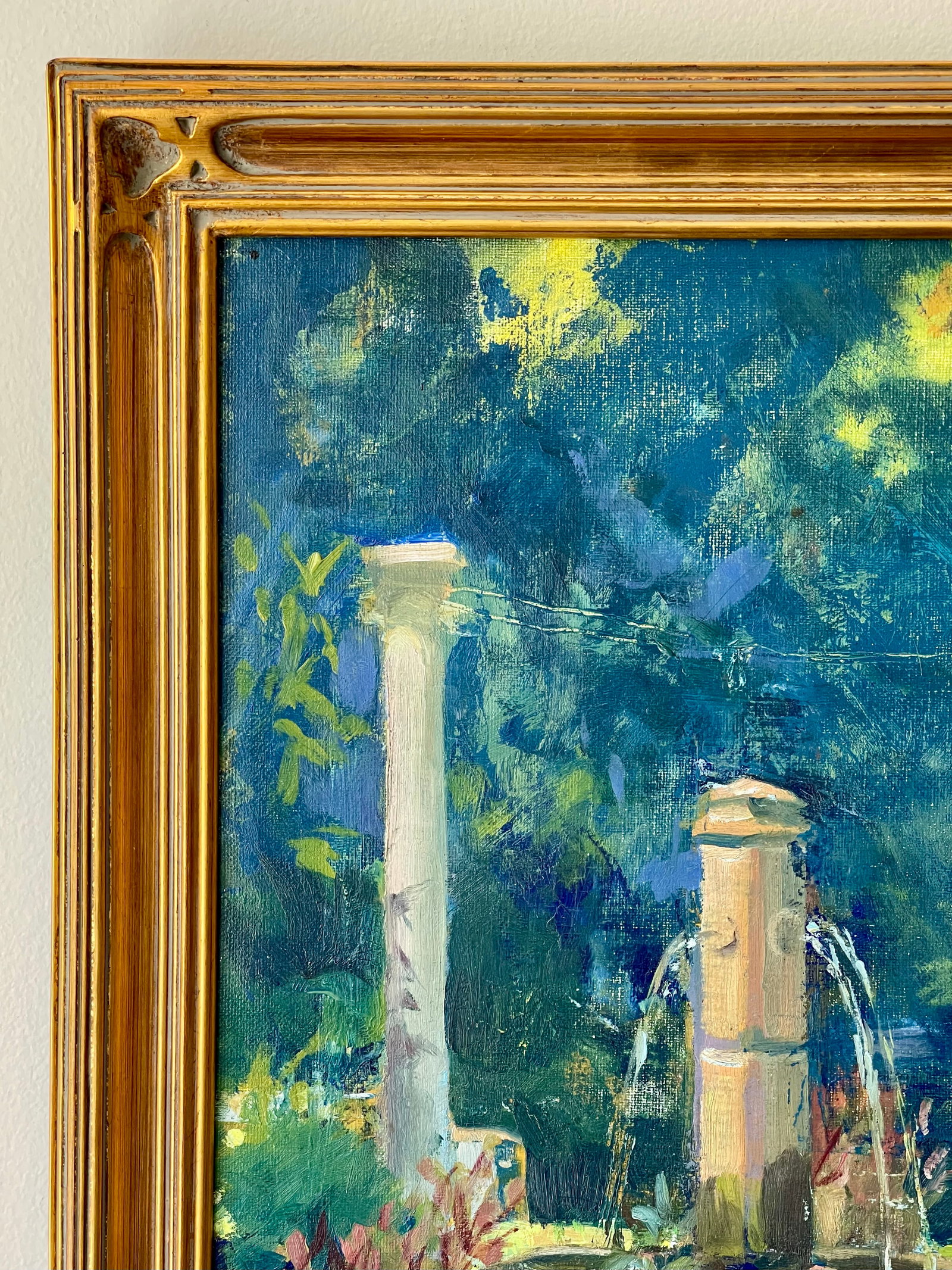 Late 20th Century Modern Impressionist Oil Painting of a Garden in Greens, Framed - 3