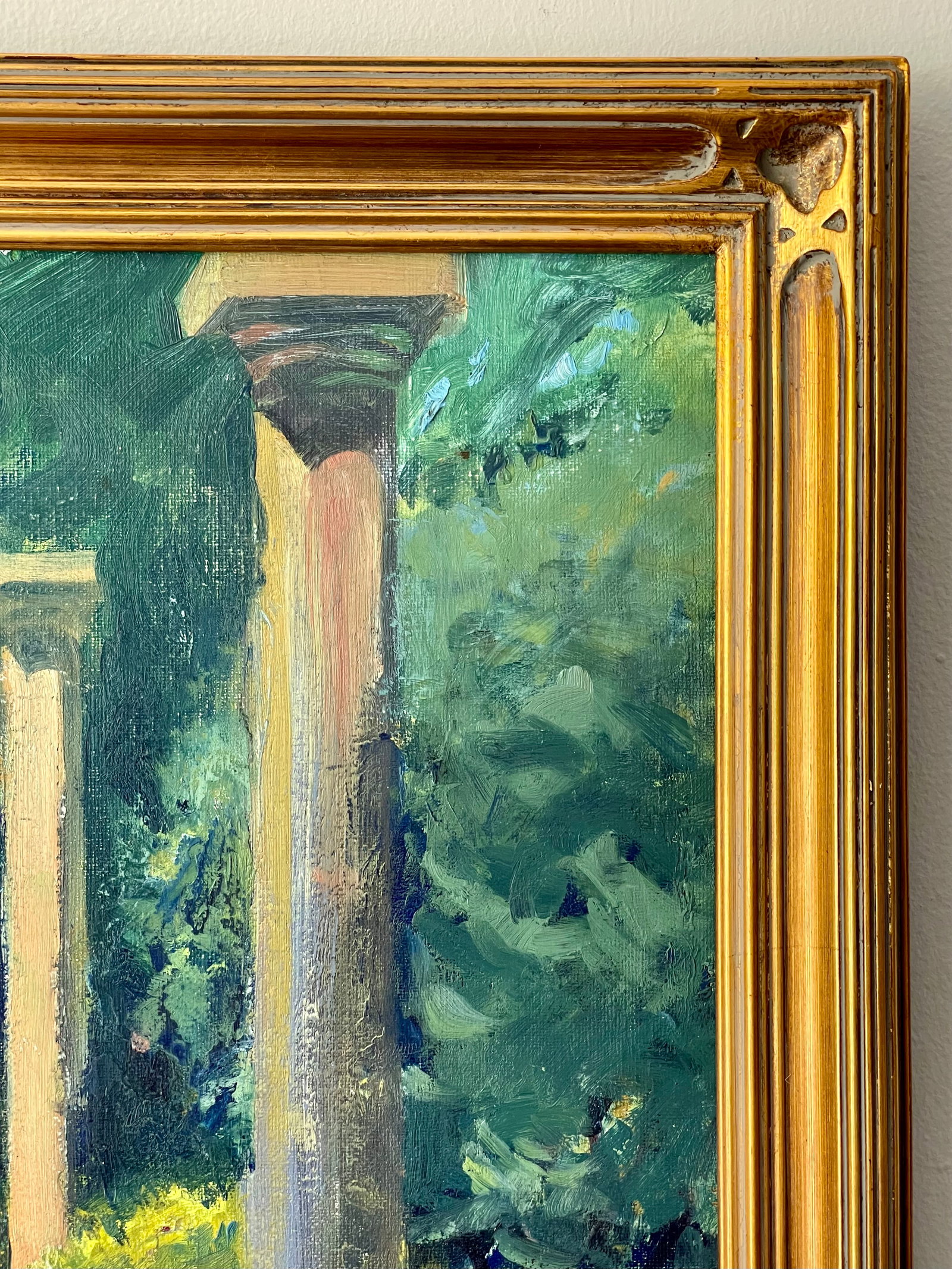 Late 20th Century Modern Impressionist Oil Painting of a Garden in Greens, Framed - 4