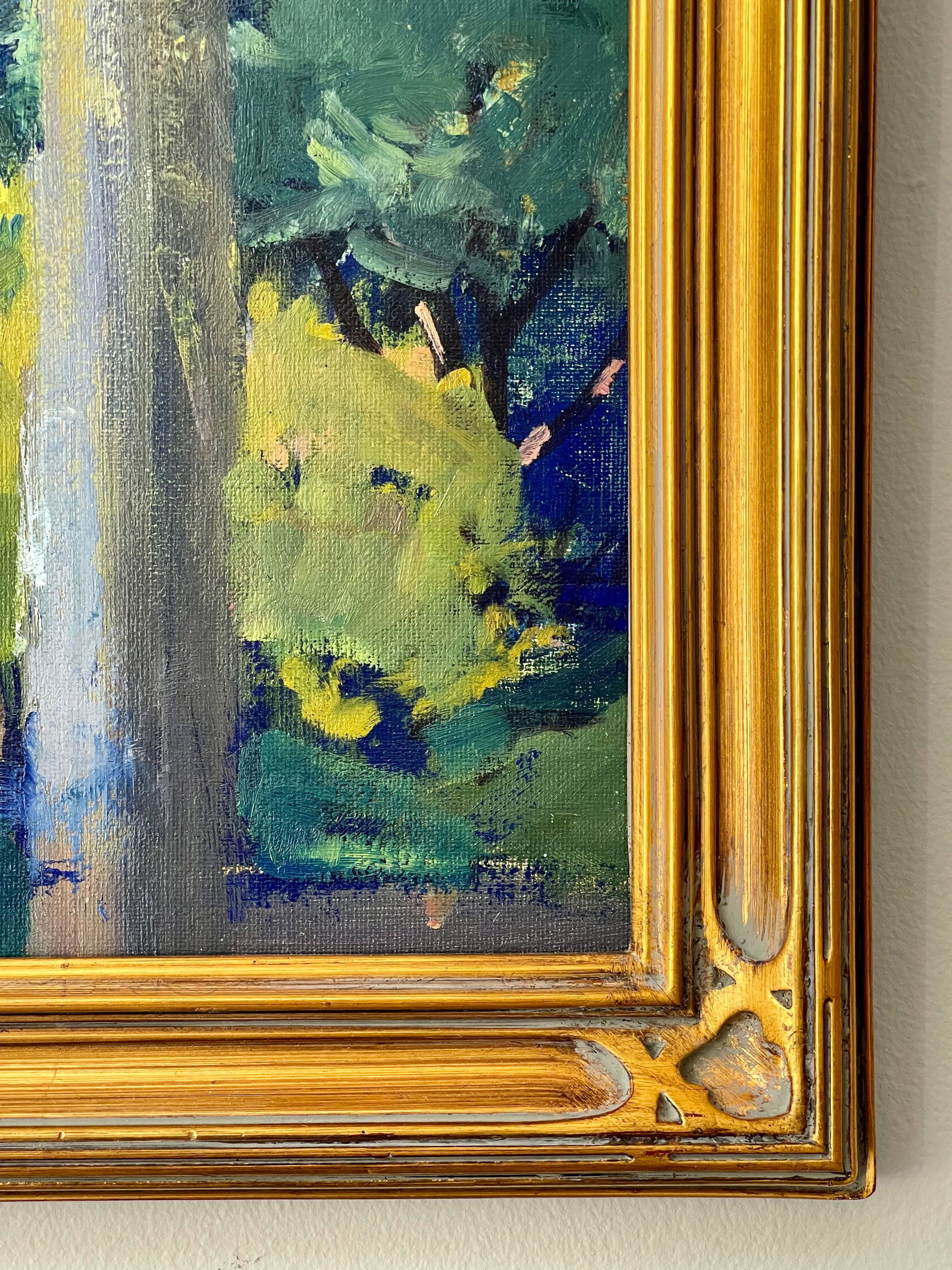 Late 20th Century Modern Impressionist Oil Painting of a Garden in Greens, Framed - 5